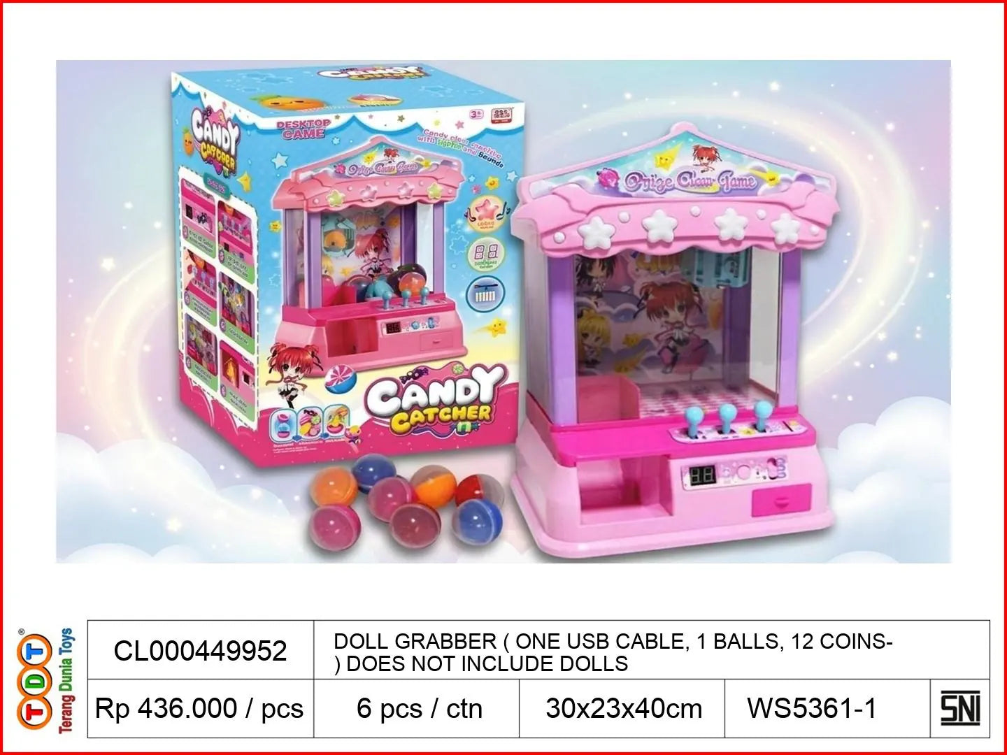 DOLL GRABBER (WITH ONE USB CABLE, 1 BALLS, 12 COINS) DOES NOT INCLUDE DOLLS