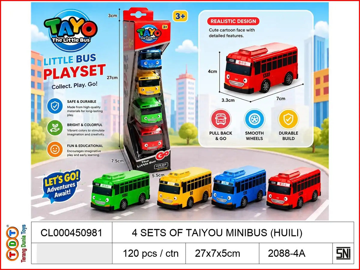 4 SETS OF TAIYOU MINIBUS (HUILI)

TAGS : KENDARAAN MAINAN MOBIL MOBILAN DIECAST METAL BESI ALLOY SET ISI BANYAK PAKET KOLEKSI MINIATUR HOTWHEELS HOT WHEELS KONTAINER TRUK GARASI