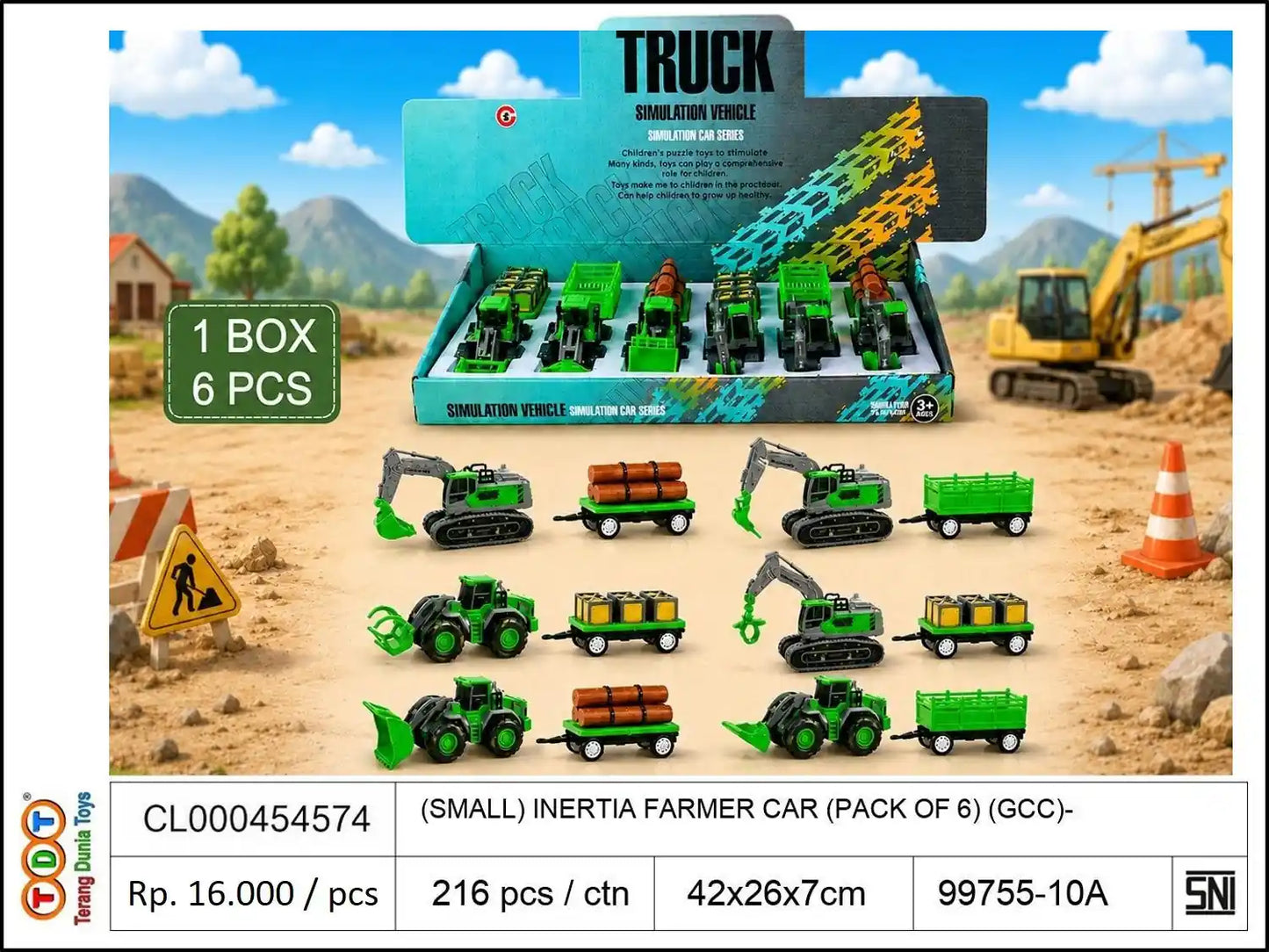 (SMALL) INERTIA FARMER CAR (PACK OF 6) (GCC)