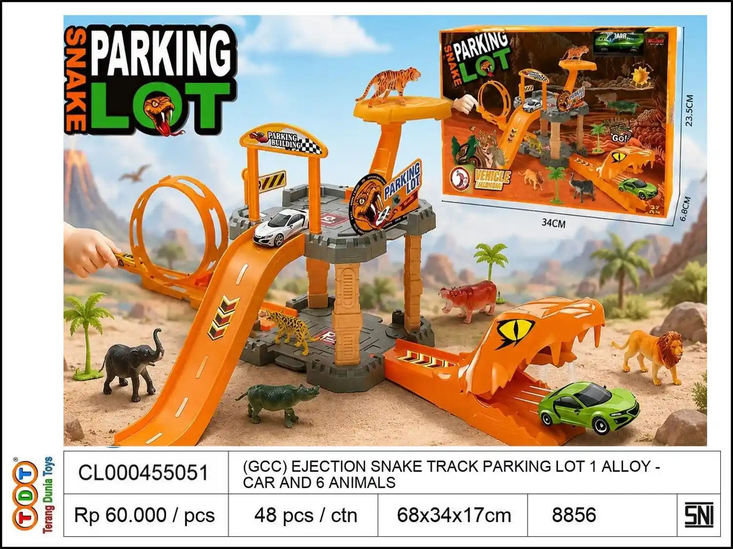 (GCC) EJECTION SNAKE TRACK PARKING LOT WITH 1 ALLOY CAR AND 6 ANIMALS