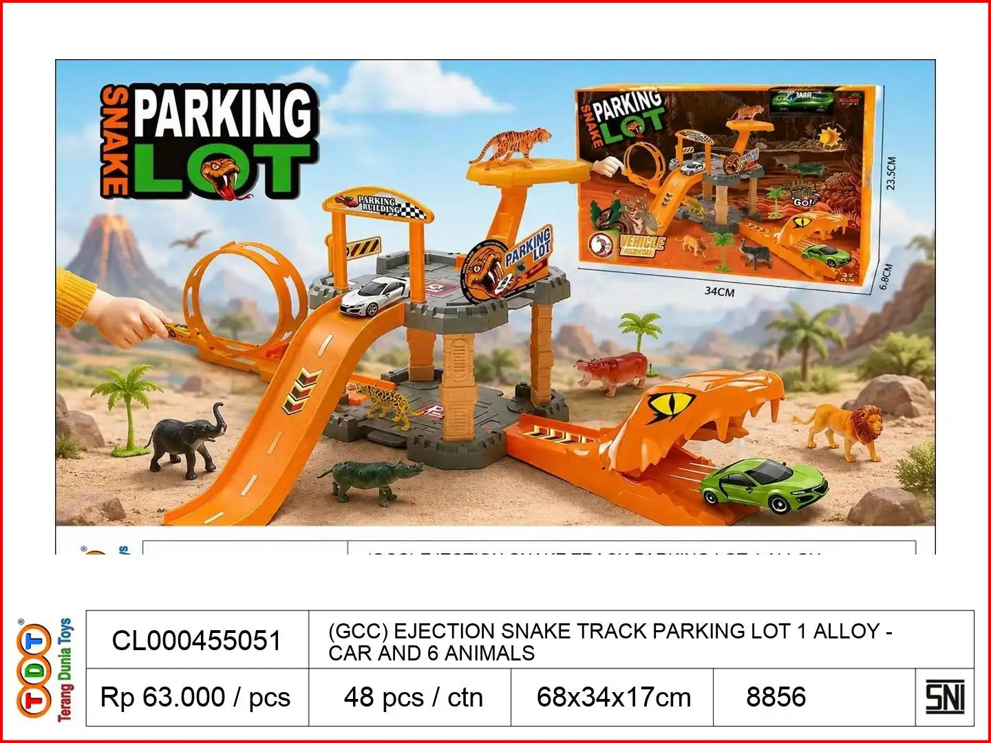 (GCC) EJECTION SNAKE TRACK PARKING LOT WITH 1 ALLOY CAR AND 6 ANIMALS