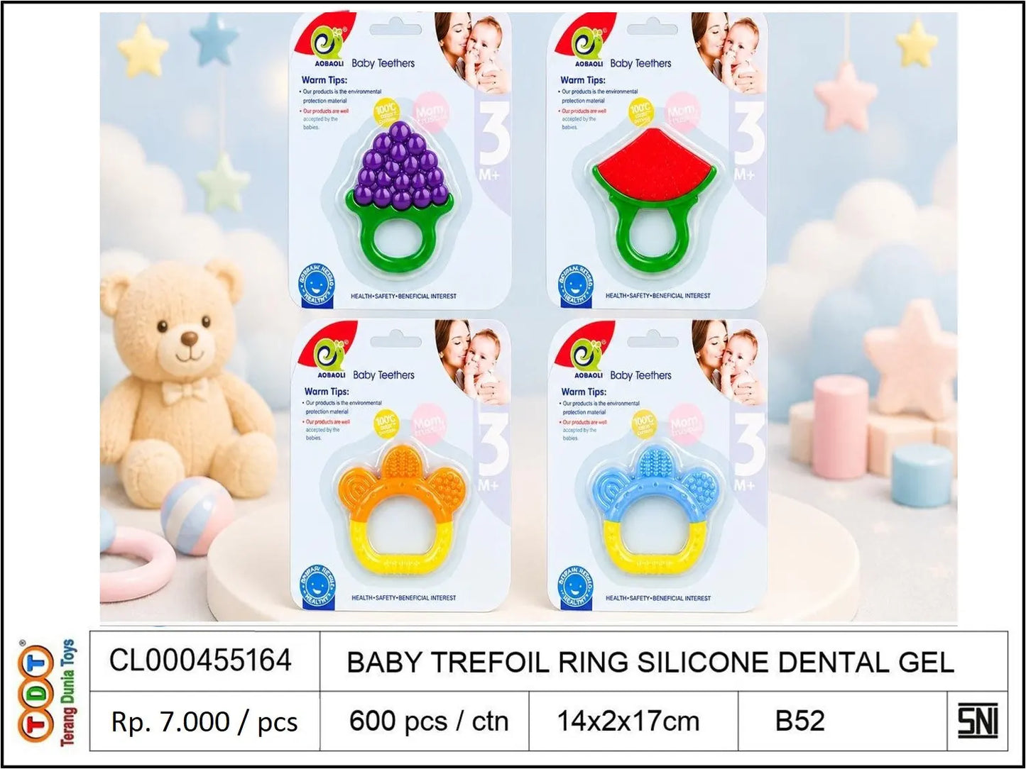 BABY TREFOIL RING SILICONE DENTAL GEL // TEETHER