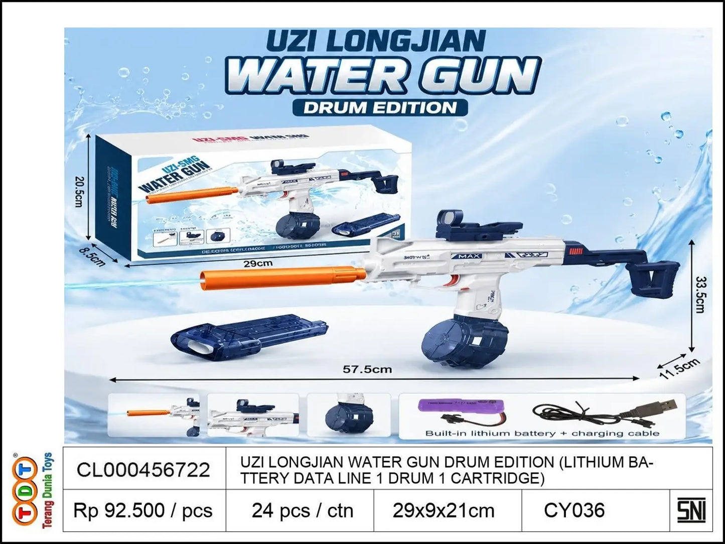 UZI LONGJIAN WATER GUN DRUM EDITION (LITHIUM BATTERY DATA LINE 1 DRUM 1 CARTRIDGE)