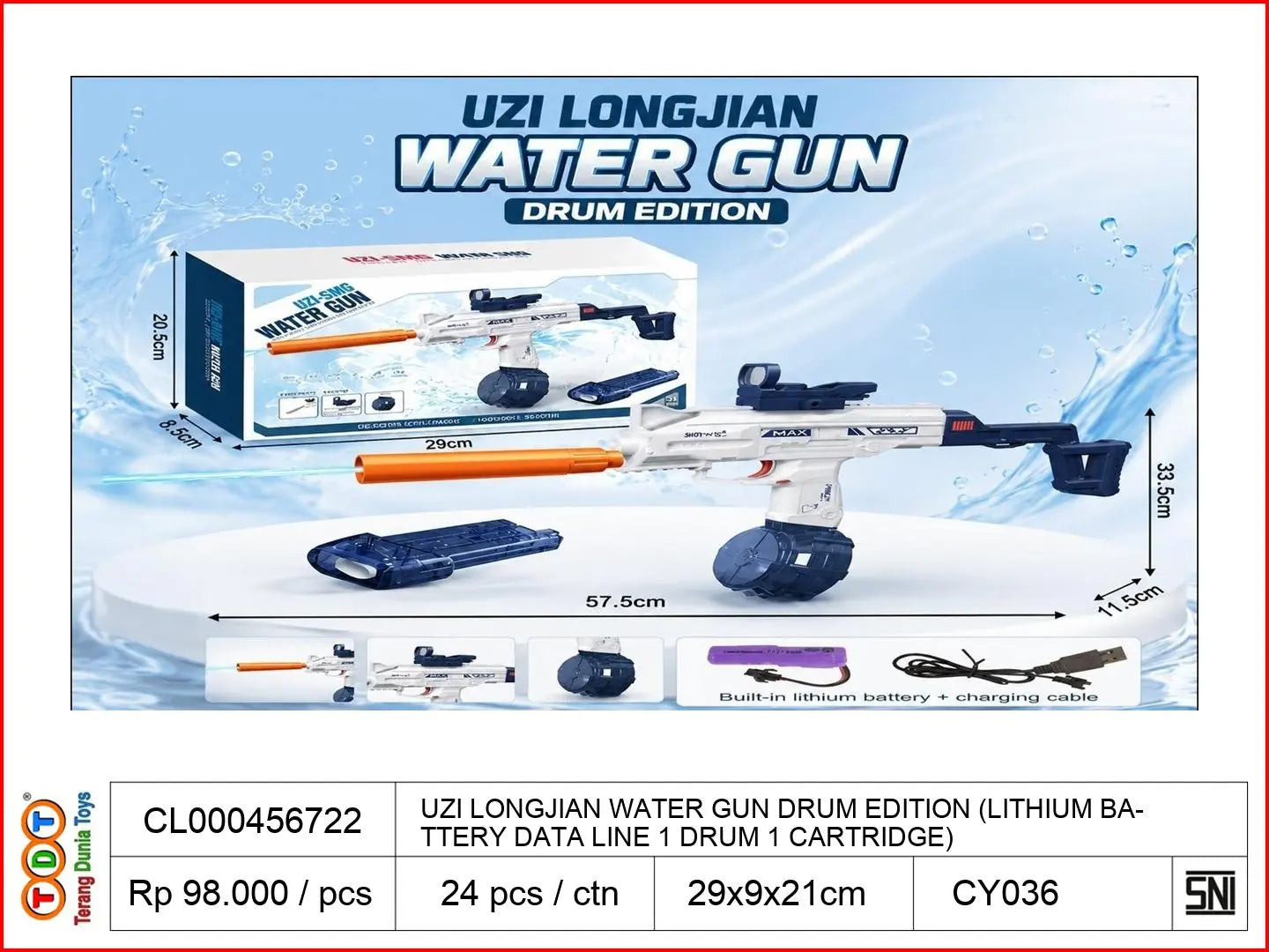 UZI LONGJIAN WATER GUN DRUM EDITION (LITHIUM BATTERY DATA LINE 1 DRUM 1 CARTRIDGE)