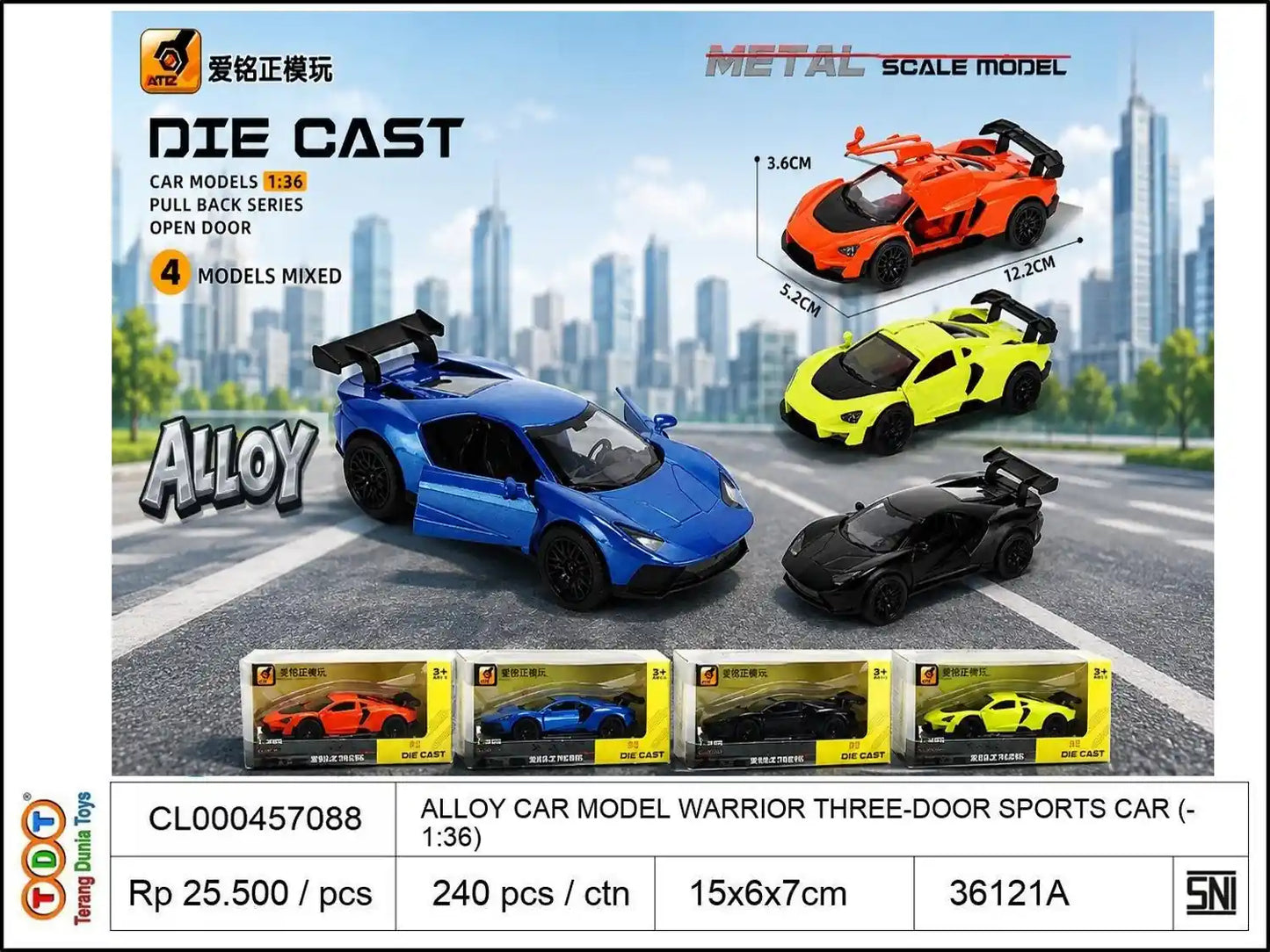 ALLOY CAR MODEL WARRIOR THREE-DOOR SPORTS CAR (1:36)