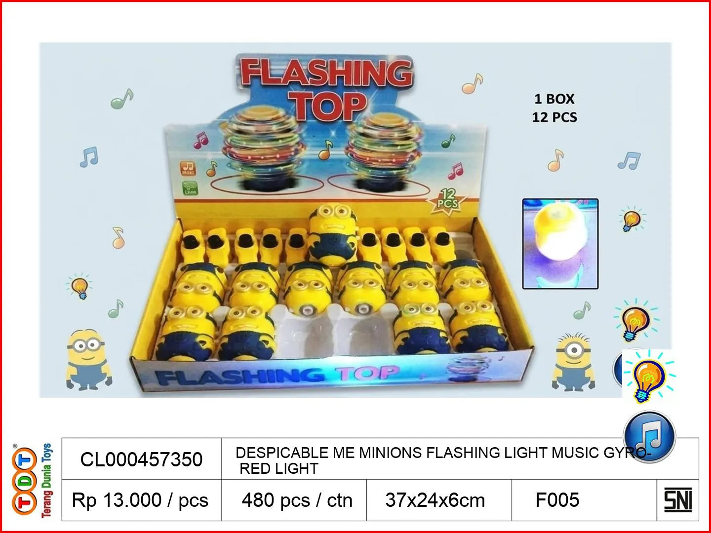 DESPICABLE ME MINIONS FLASHING LIGHT MUSIC GYRO WITH RED LIGHT