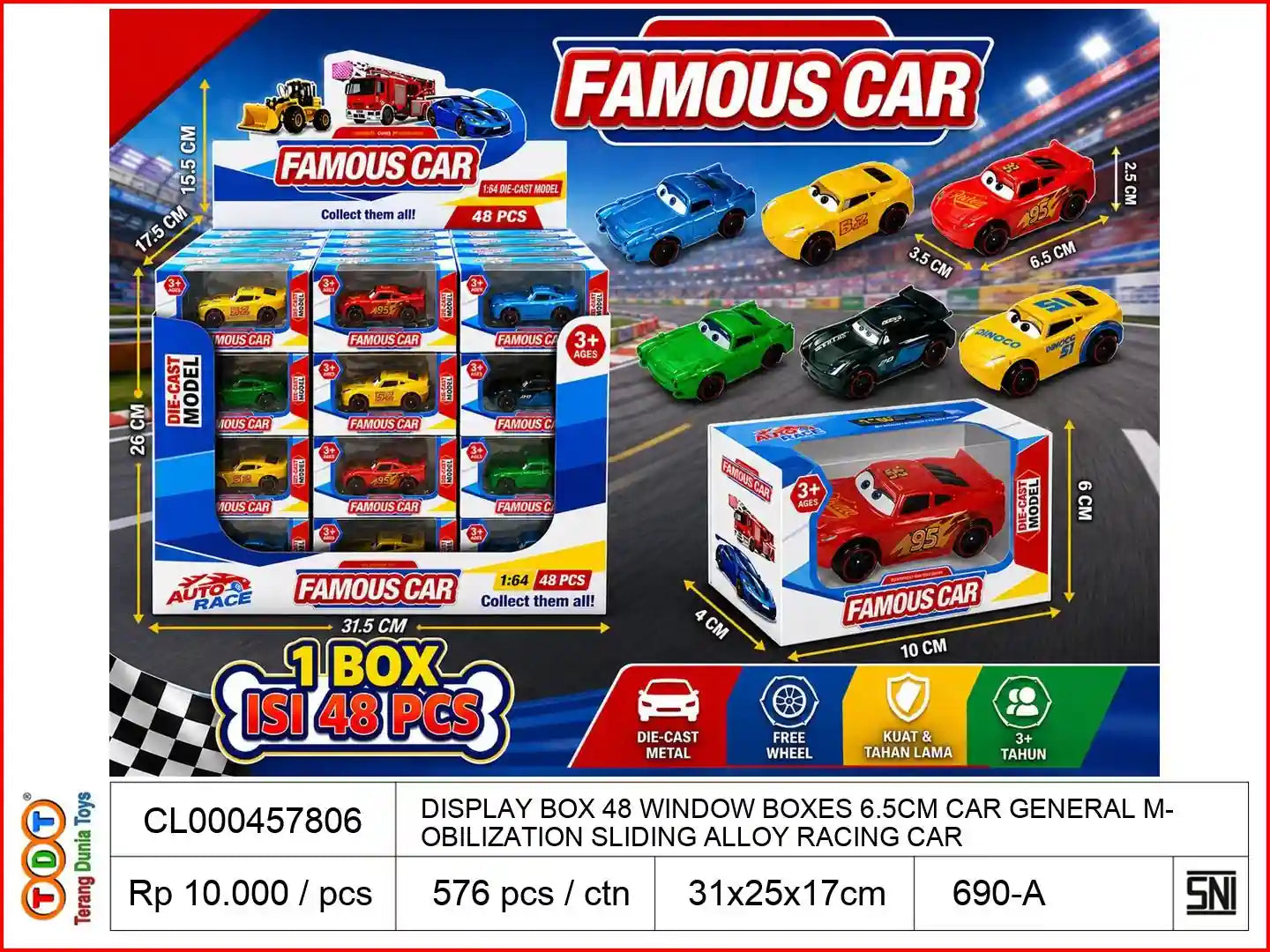 DISPLAY BOX 48 WINDOW BOXES 6.5CM CAR GENERAL MOBILIZATION SLIDING ALLOY RACING CAR