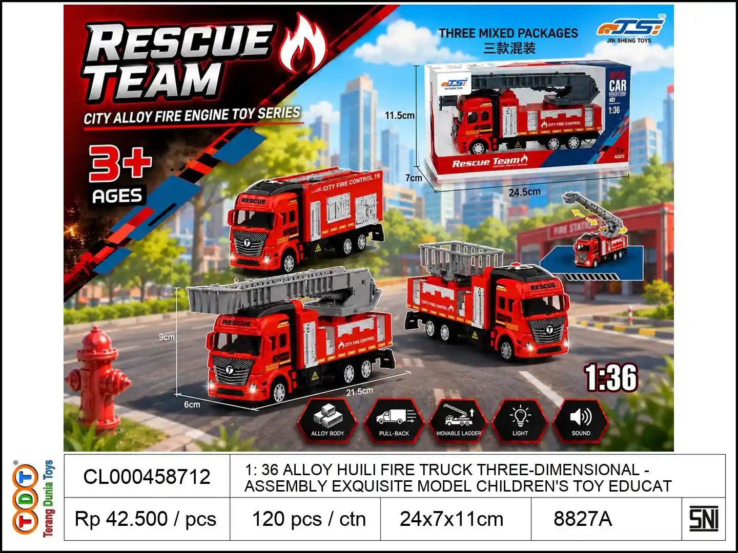1: 36 ALLOY HUILI FIRE TRUCK THREE-DIMENSIONAL ASSEMBLY EXQUISITE MODEL CHILDREN'S TOY EDUCATIONAL TOY CAR