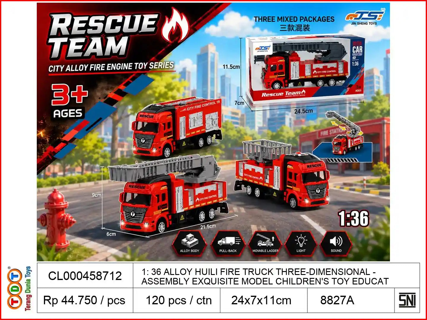 1: 36 ALLOY HUILI FIRE TRUCK THREE-DIMENSIONAL ASSEMBLY EXQUISITE MODEL CHILDREN'S TOY EDUCATIONAL TOY CAR