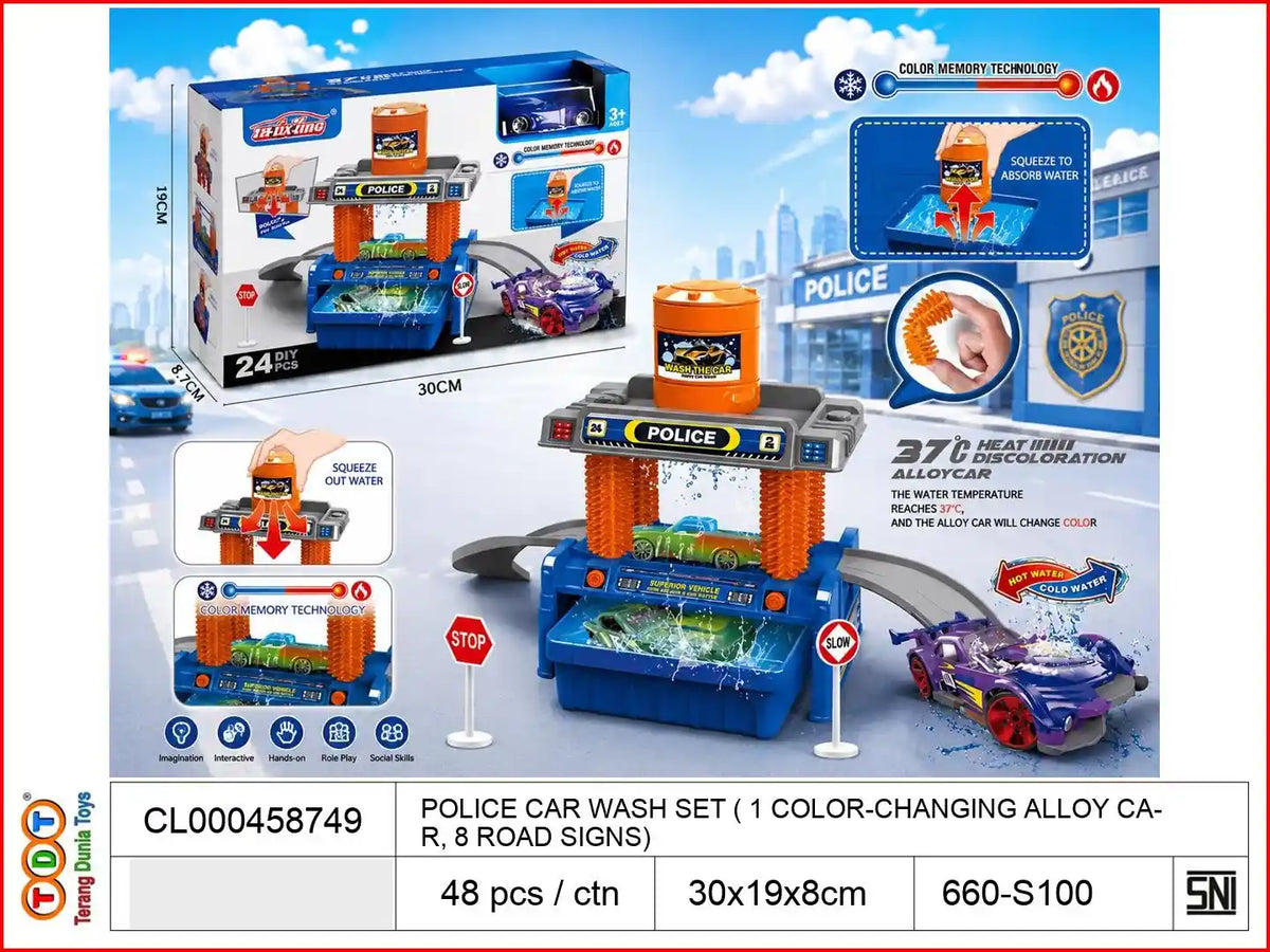 POLICE CAR WASH SET (WITH 1 COLOR-CHANGING ALLOY CAR, 8 ROAD SIGNS)

TAGS : KENDARAAN MAINAN TRACK TREK LINTASAN MOBIL MANUAL PEROSOTAN SELUNCURAN GANTI ARAH GRAVITASI PARKIRAN GEDUNG GARASI BERTINGKAT