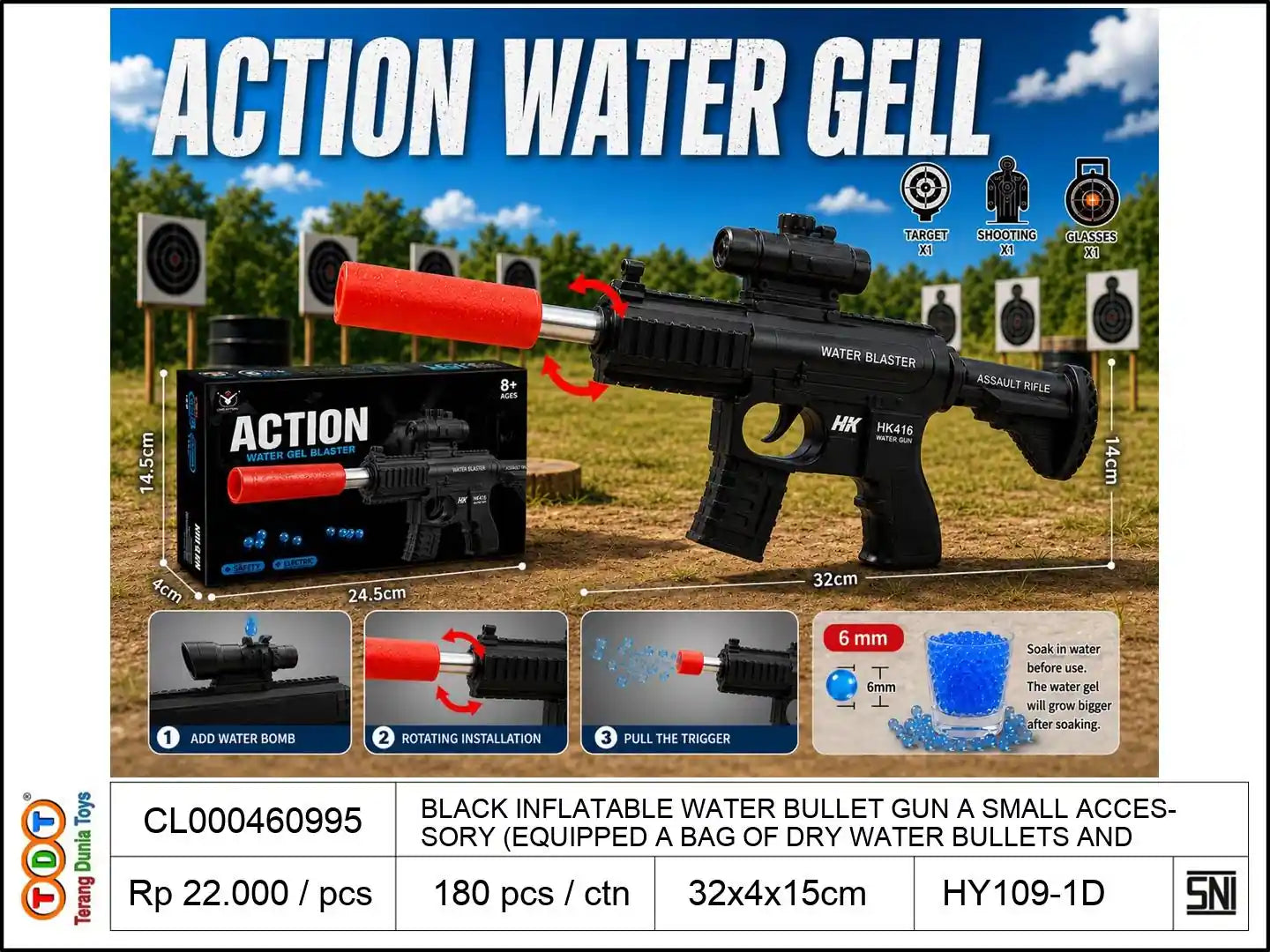 BLACK INFLATABLE WATER BULLET GUN WITH A SMALL ACCESSORY (EQUIPPED WITH A BAG OF DRY WATER BULLETS AND A BAG OF SOAKED WATER BULLETS)