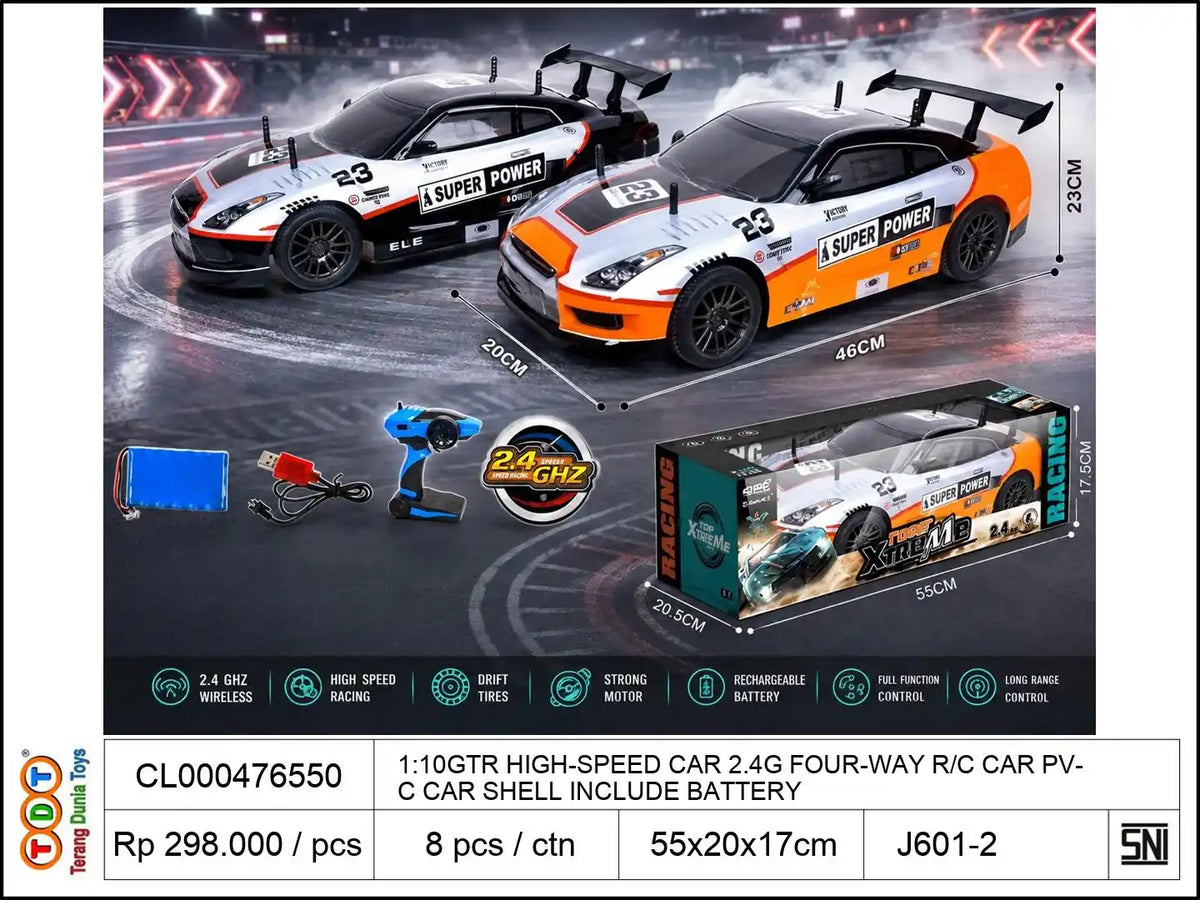1:10GTR HIGH-SPEED CAR 2.4G FOUR-WAY REMOTE CONTROL CAR PVC CAR SHELL INCLUDE BATTERY
