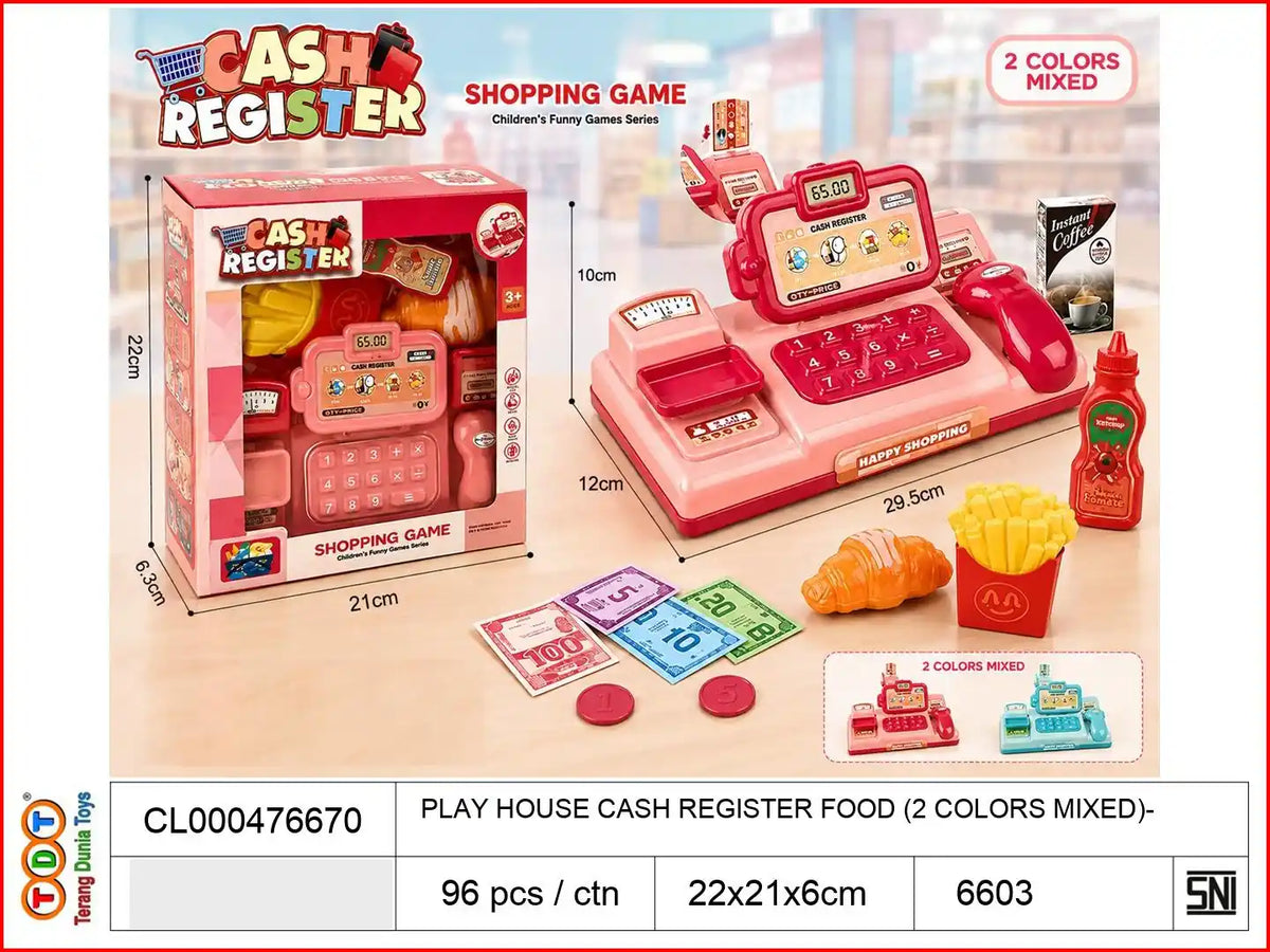 PLAY HOUSE CASH REGISTER WITH FOOD (2 COLORS MIXED)

TAGS : KITCHEN MASAK MASAKAN KITCHEN DAPUR MEJA KASIR CASH REGISTER KASSA MINIMARKET TOKO BELANJA UANG SCANNER MAKANAN PRETENDING PLAY KOKI