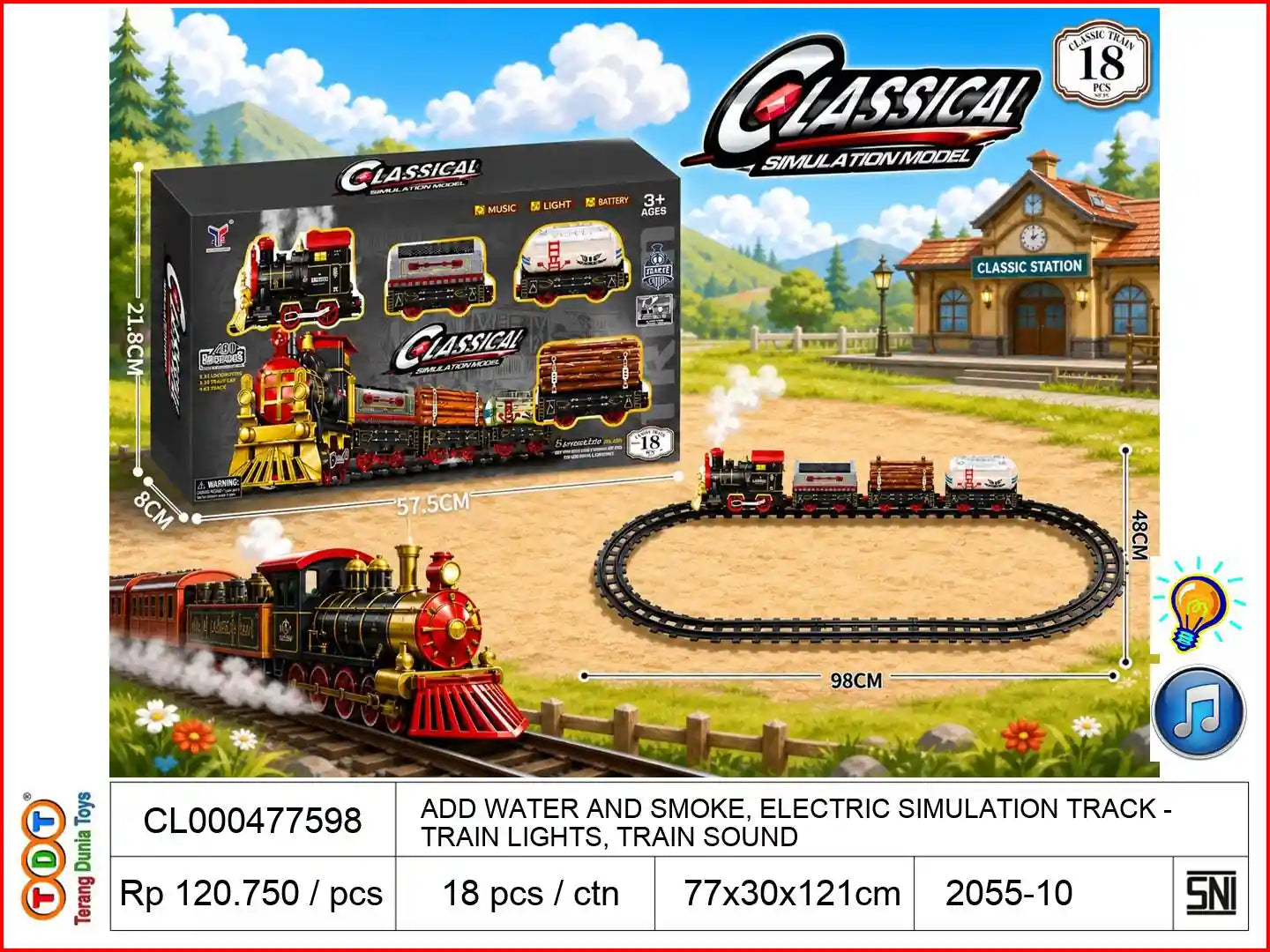ADD WATER AND SMOKE, ELECTRIC SIMULATION TRACK TRAIN WITH LIGHTS, TRAIN SOUND