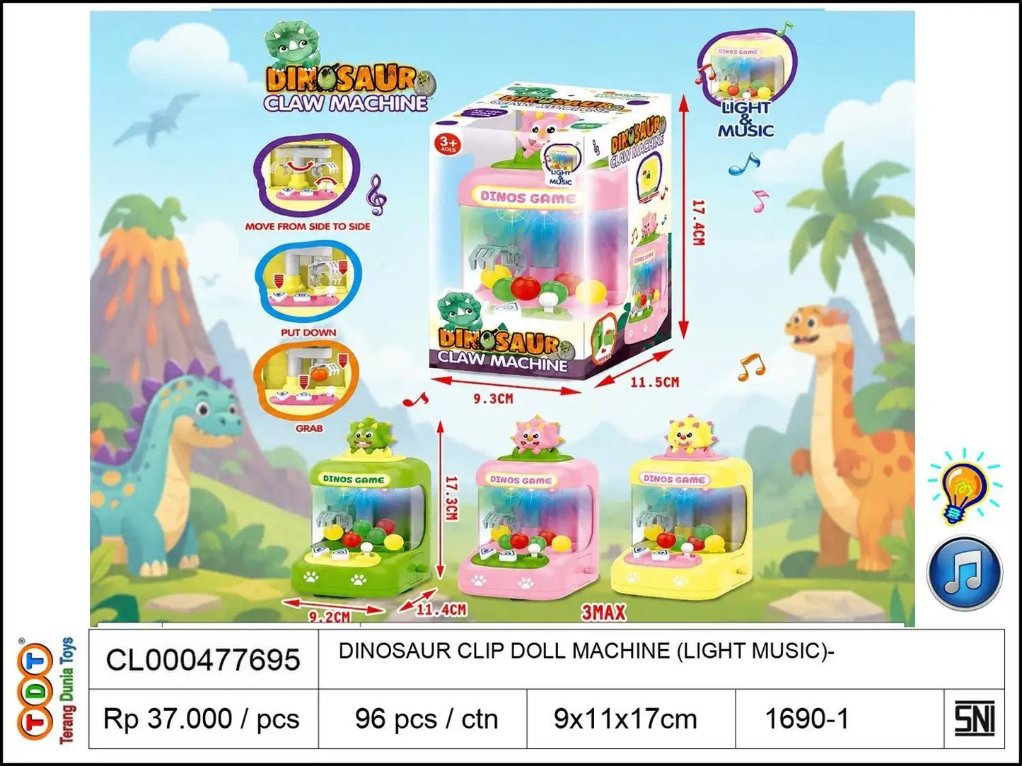 DINOSAUR CLIP DOLL MACHINE (LIGHT MUSIC)