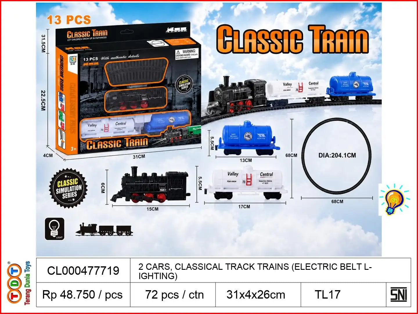 2 CARS, CLASSICAL TRACK TRAINS (ELECTRIC BELT LIGHTING)