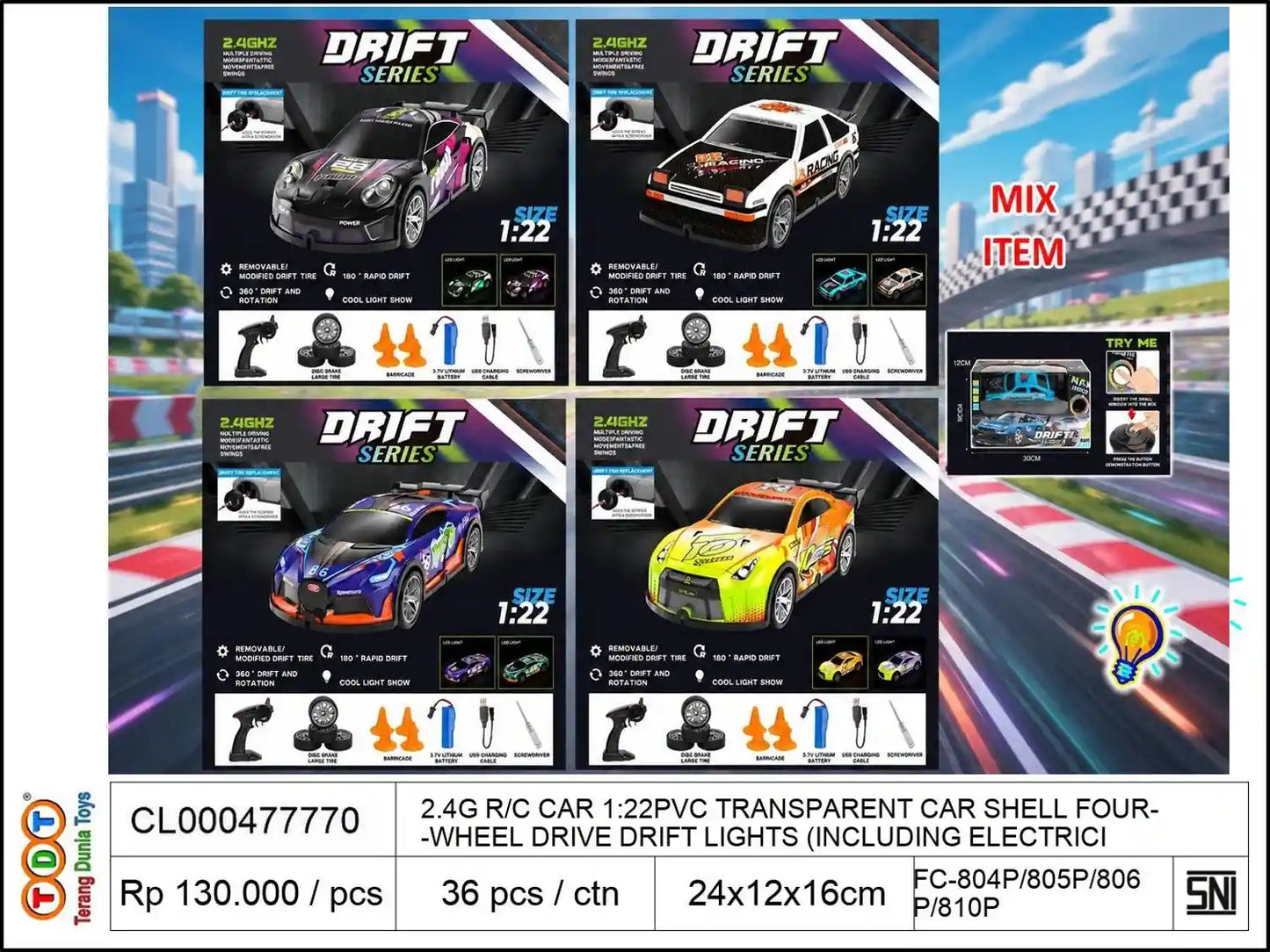 2.4G REMOTE CONTROL CAR 1:22PVC TRANSPARENT CAR SHELL FOUR-WHEEL DRIVE DRIFT WITH LIGHTS (INCLUDING ELECTRICITY)