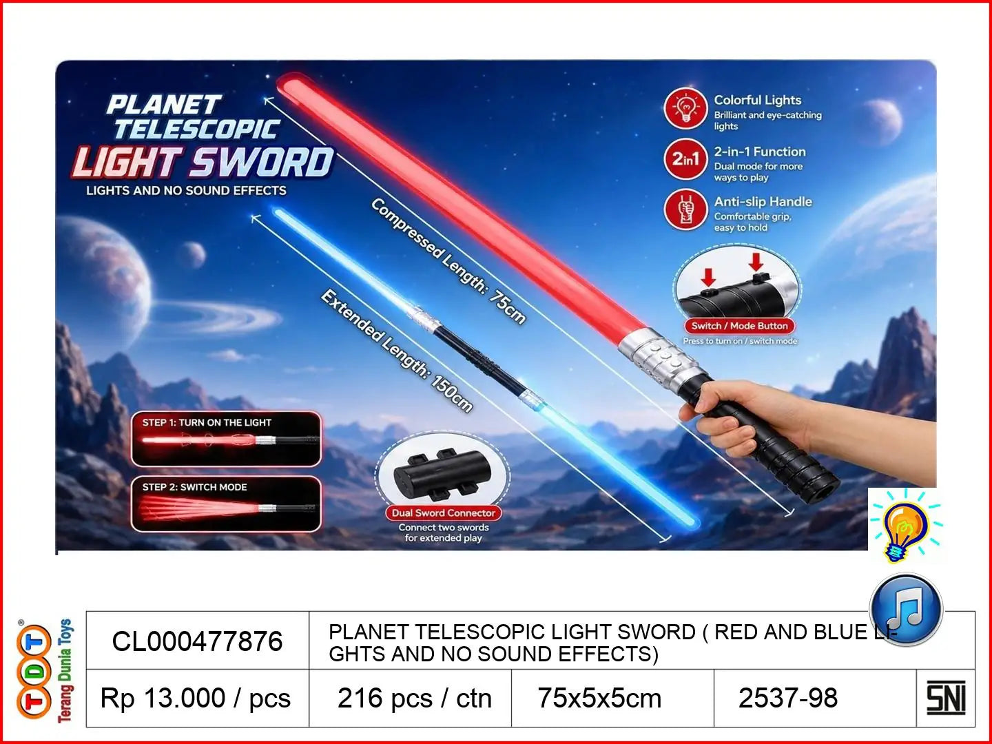 PLANET TELESCOPIC LIGHT SWORD (WITH RED AND BLUE LIGHTS AND NO SOUND EFFECTS)

TAGS: FLASH KNIFE SWORD PEDANG LAMPU LASER PEDANG CAHAYA KNIGHT WARRIOR