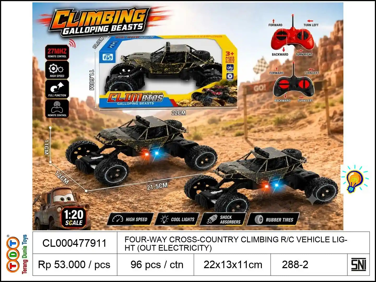 FOUR-WAY CROSS-COUNTRY CLIMBING REMOTE CONTROL VEHICLE WITH LIGHT (WITHOUT ELECTRICITY)