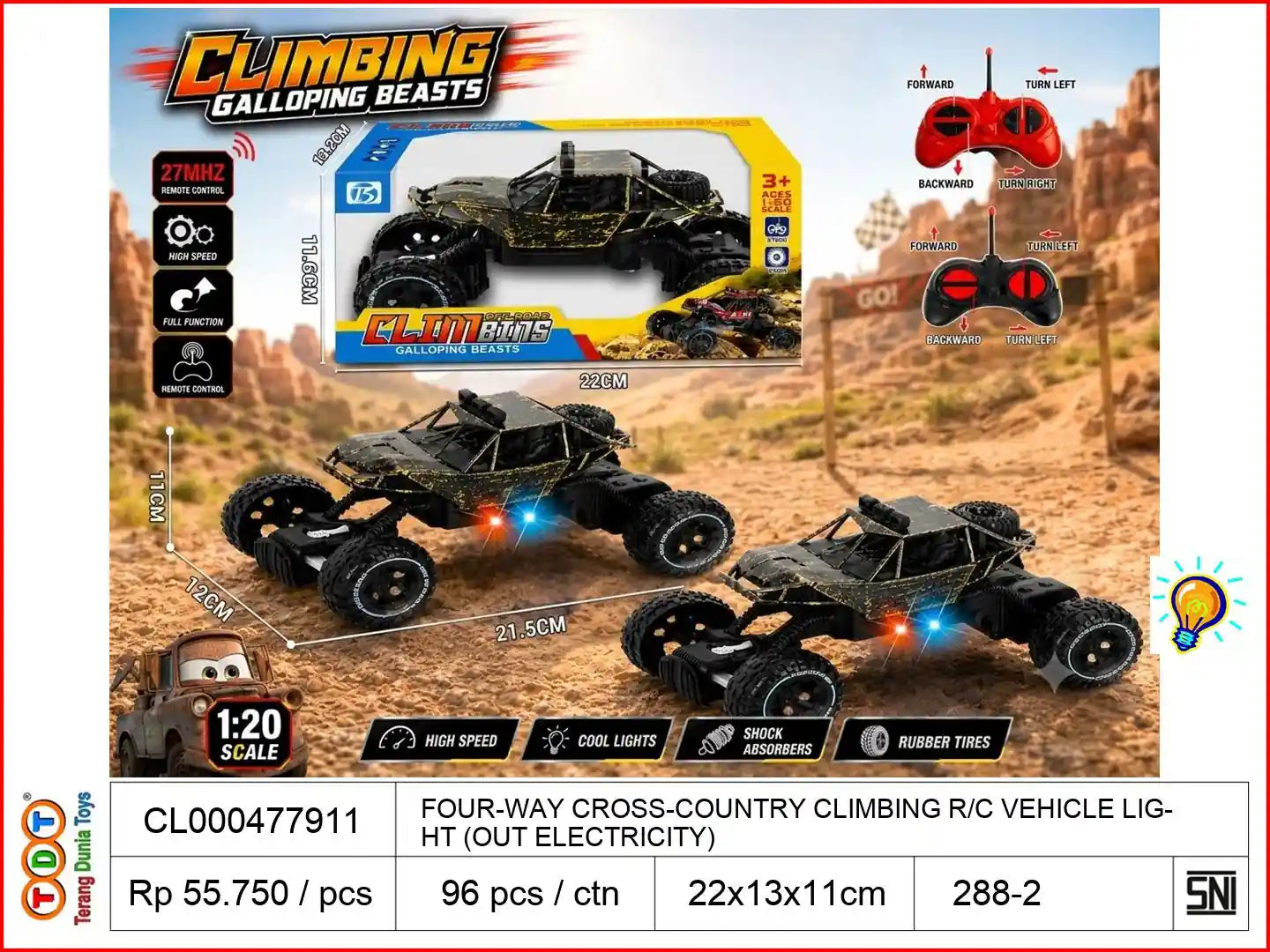 FOUR-WAY CROSS-COUNTRY CLIMBING REMOTE CONTROL VEHICLE WITH LIGHT (WITHOUT ELECTRICITY)