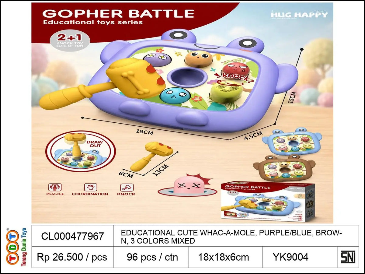 EDUCATIONAL CUTE WHAC-A-MOLE, PURPLE-BLUE, BROWN, 3 COLORS MIXED