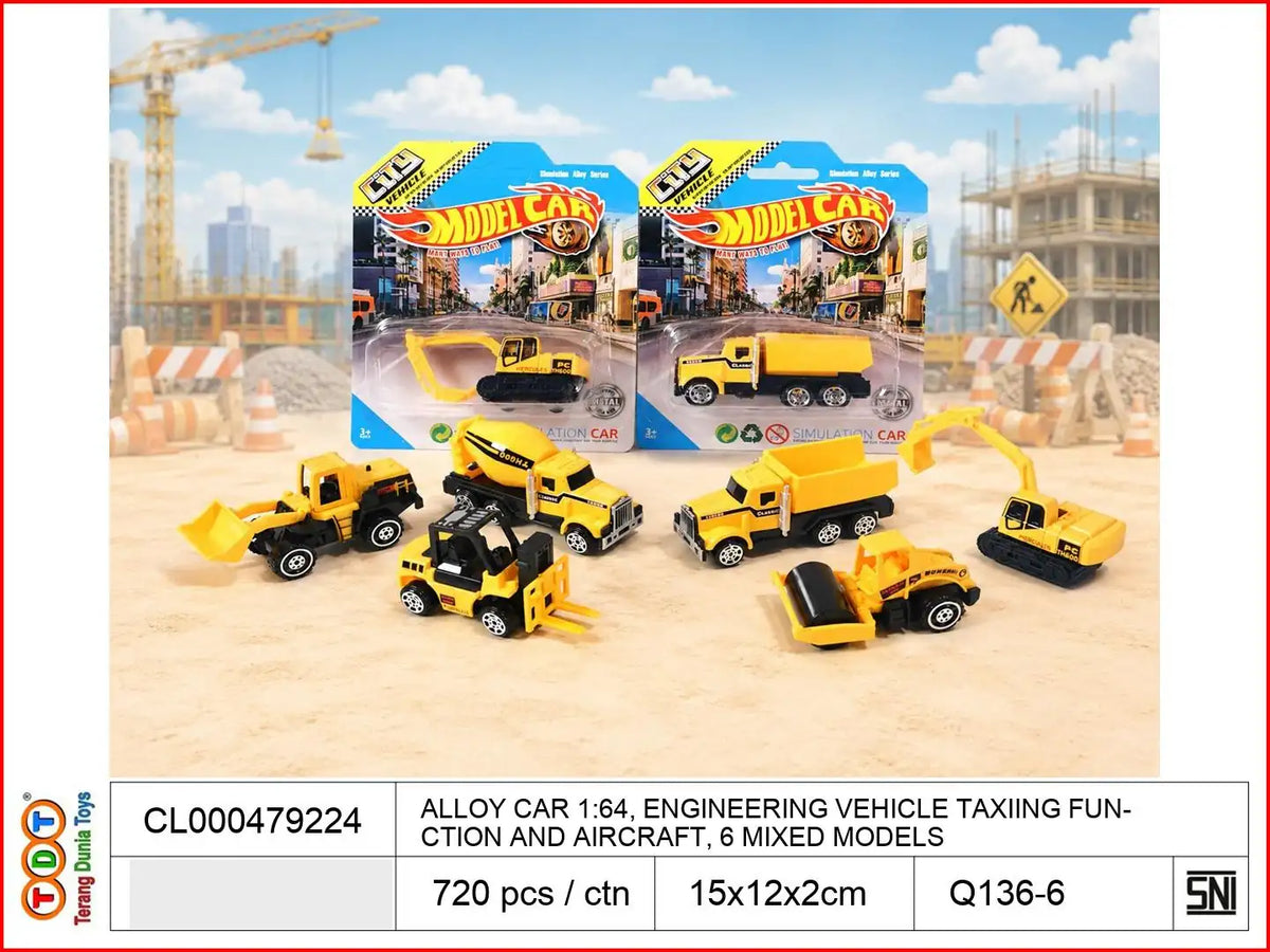 ALLOY CAR 1:64, ENGINEERING VEHICLE WITH TAXIING FUNCTION AND AIRCRAFT, 6 MIXED MODELS

TAGS : KENDARAAN MAINAN MOBIL MOBILAN DIECAST METAL BESI ALLOY KOLEKSI MINIATUR PAJANGAN HOTWHEELS HOT WHEELS SKALA PINTU BUKA PULL BACK