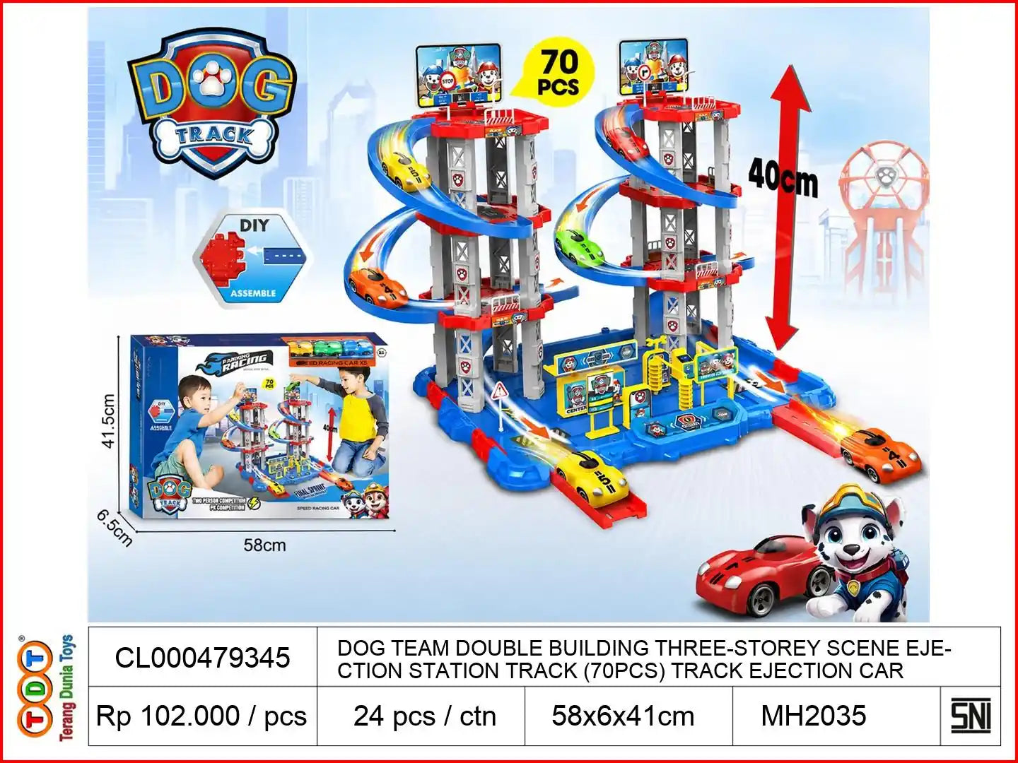 DOG TEAM DOUBLE BUILDING THREE-STOREY SCENE EJECTION STATION TRACK (70PCS) TRACK EJECTION CAR ASSEMBLED TRACK CPC