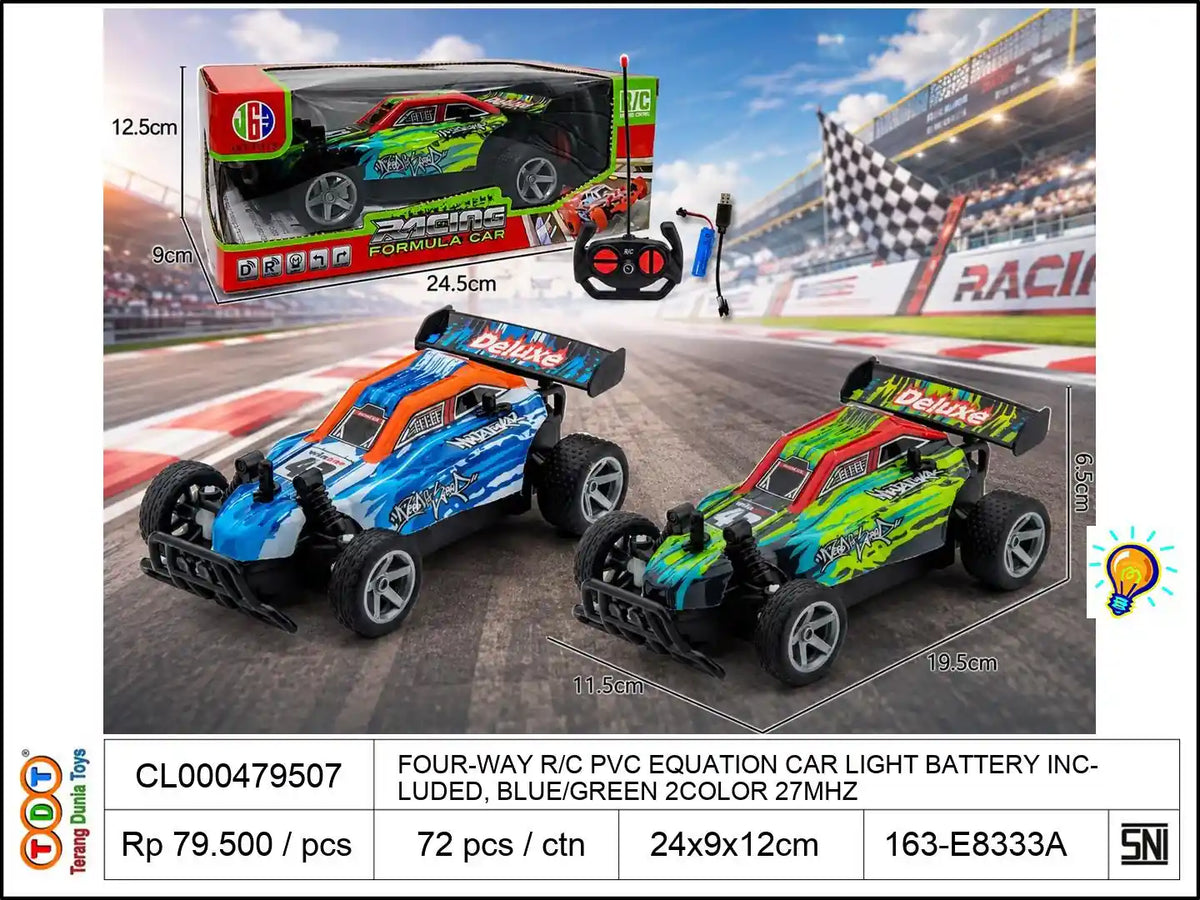 FOUR-WAY REMOTE CONTROL PVC EQUATION CAR WITH LIGHT BATTERY INCLUDED, BLUE-GREEN 2COLOR 27MHZ