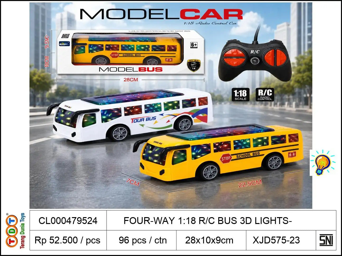 FOUR-WAY 1:18 REMOTE CONTROL BUS WITH 3D LIGHTS