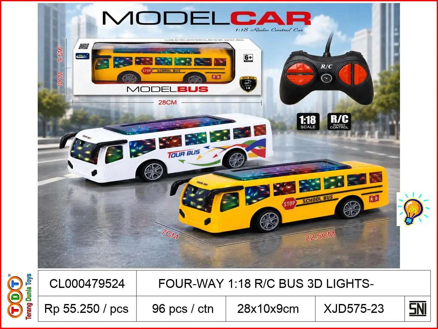 FOUR-WAY 1:18 REMOTE CONTROL BUS WITH 3D LIGHTS