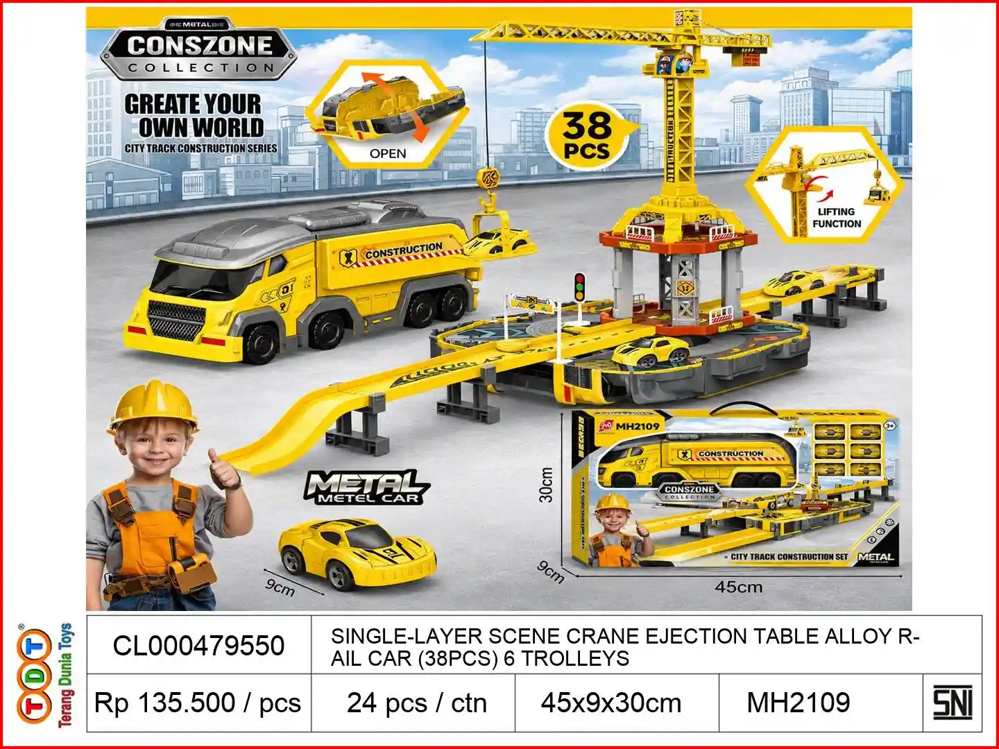 SINGLE-LAYER SCENE CRANE EJECTION TABLE ALLOY RAIL CAR (38PCS) WITH 6 TROLLEYS