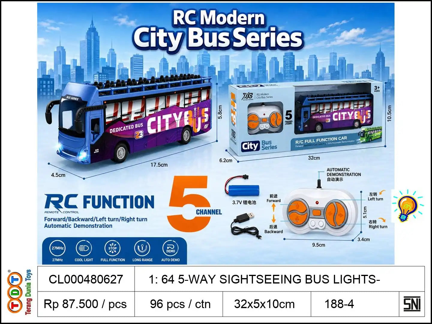1: 64 5-WAY SIGHTSEEING BUS WITH LIGHTS
