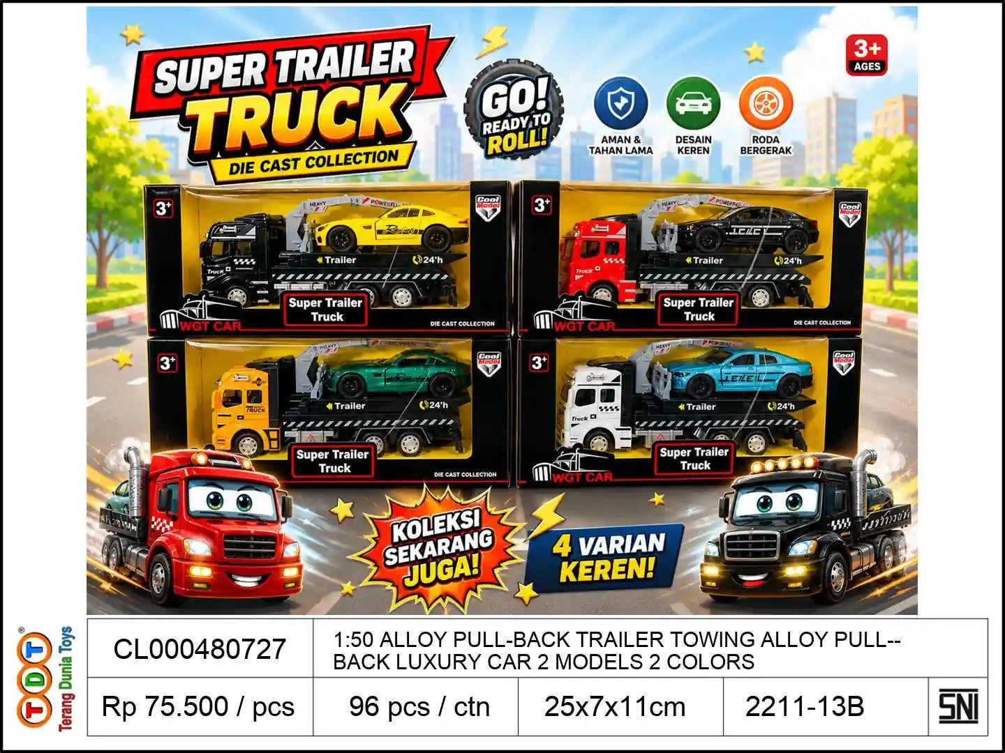1:50 ALLOY PULL-BACK TRAILER TOWING ALLOY PULL-BACK LUXURY CAR 2 MODELS 2 COLORS