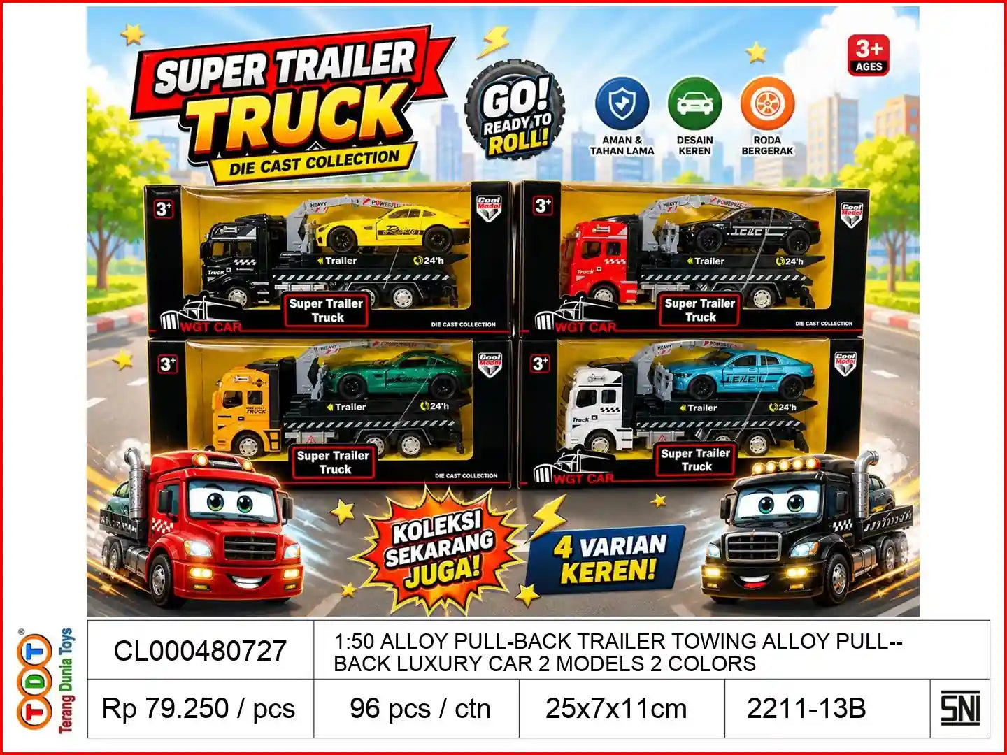 1:50 ALLOY PULL-BACK TRAILER TOWING ALLOY PULL-BACK LUXURY CAR 2 MODELS 2 COLORS