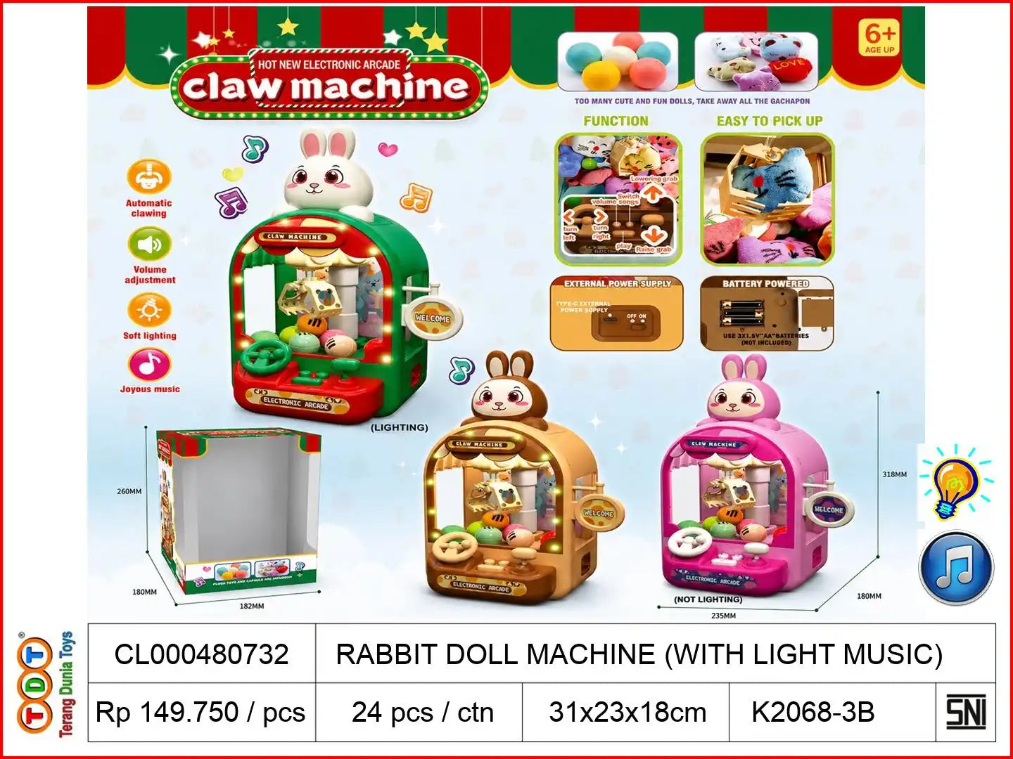 RABBIT DOLL MACHINE (WITH LIGHT MUSIC)

TAGS: CLAW CAPIT BONEKA CAPIT HADIAH ARCADE MINI