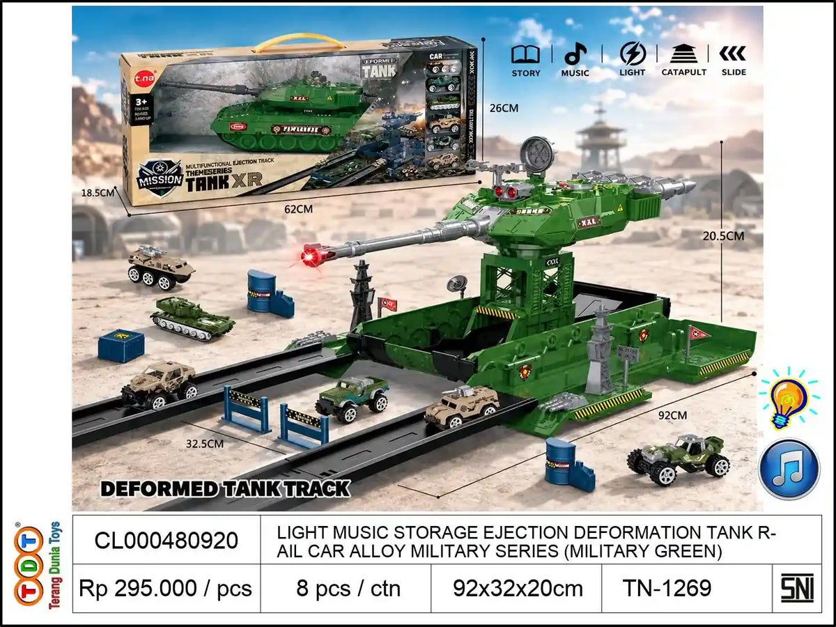 LIGHT MUSIC STORAGE EJECTION DEFORMATION TANK RAIL CAR WITH ALLOY MILITARY SERIES (MILITARY GREEN)
