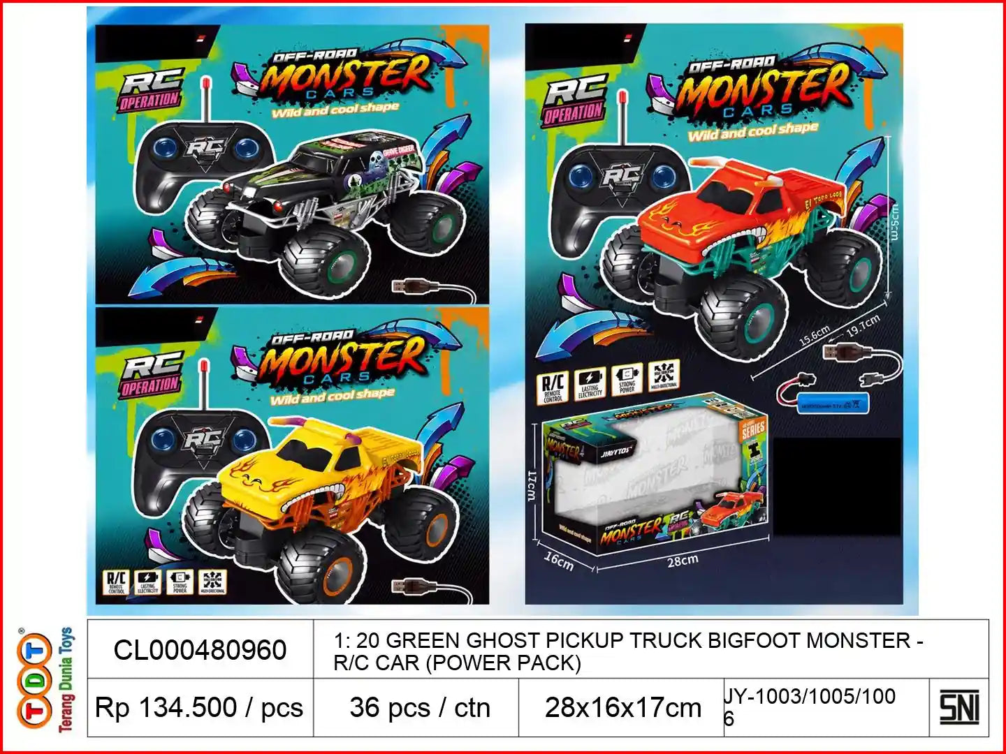 1: 20 GREEN GHOST PICKUP TRUCK BIGFOOT MONSTER REMOTE CONTROL CAR (POWER PACK)