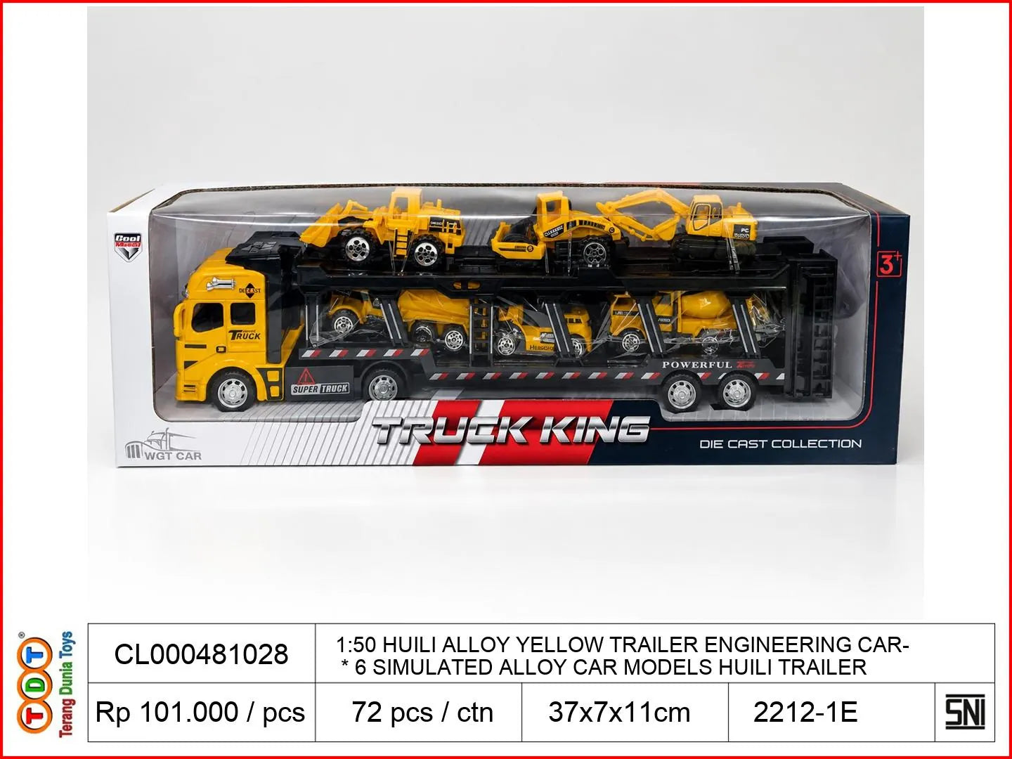 1:50 HUILI ALLOY YELLOW TRAILER WITH ENGINEERING CAR * 6 SIMULATED ALLOY CAR MODELS HUILI TRAILER