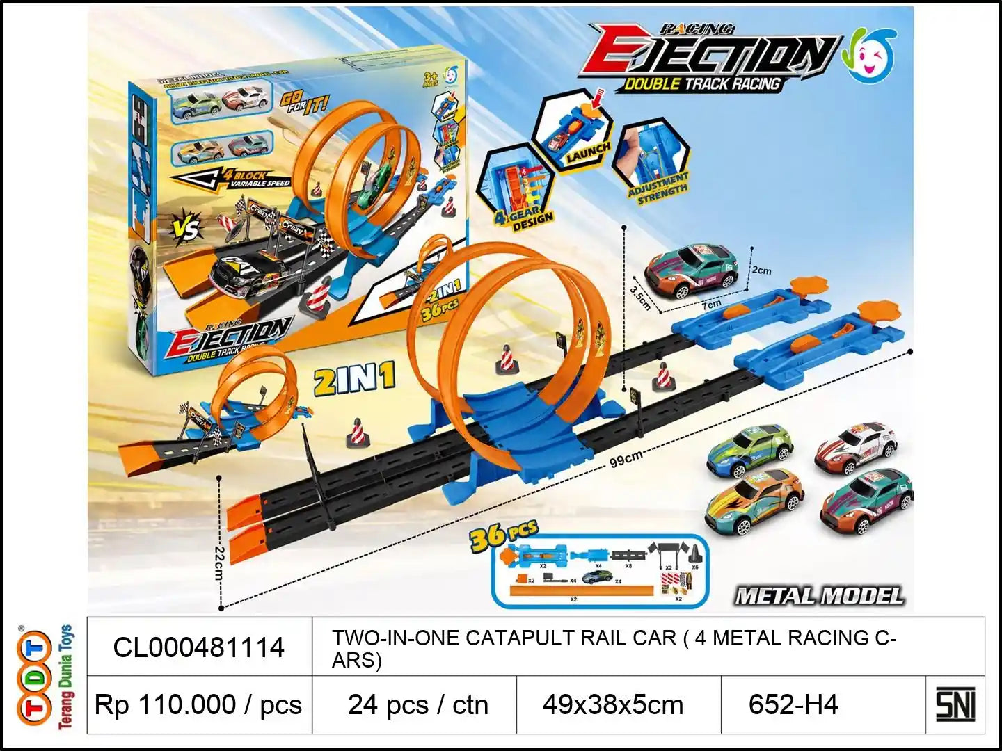 TWO-IN-ONE CATAPULT RAIL CAR (WITH 4 METAL RACING CARS)