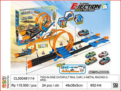TWO-IN-ONE CATAPULT RAIL CAR (WITH 4 METAL RACING CARS)