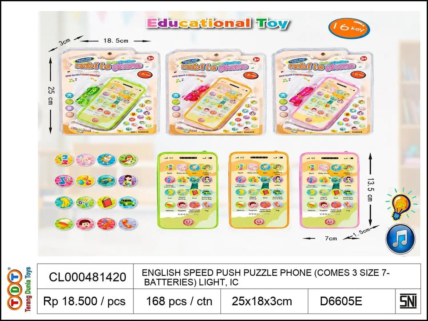 ENGLISH SPEED PUSH PUZZLE PHONE (COMES WITH 3 SIZE 7 BATTERIES)