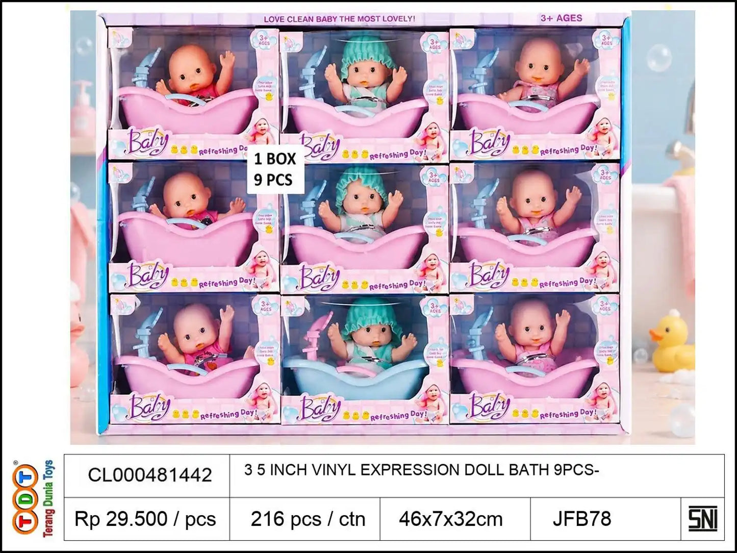 3 5 INCH VINYL EXPRESSION DOLL WITH BATH 9PCS