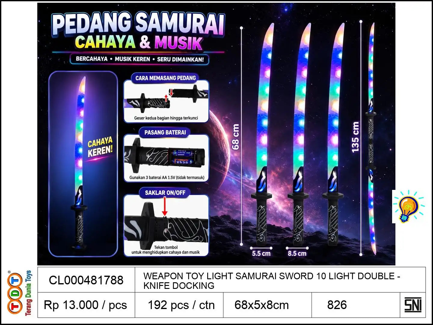 WEAPON TOY LIGHT SAMURAI SWORD 10 LIGHT DOUBLE KNIFE DOCKING