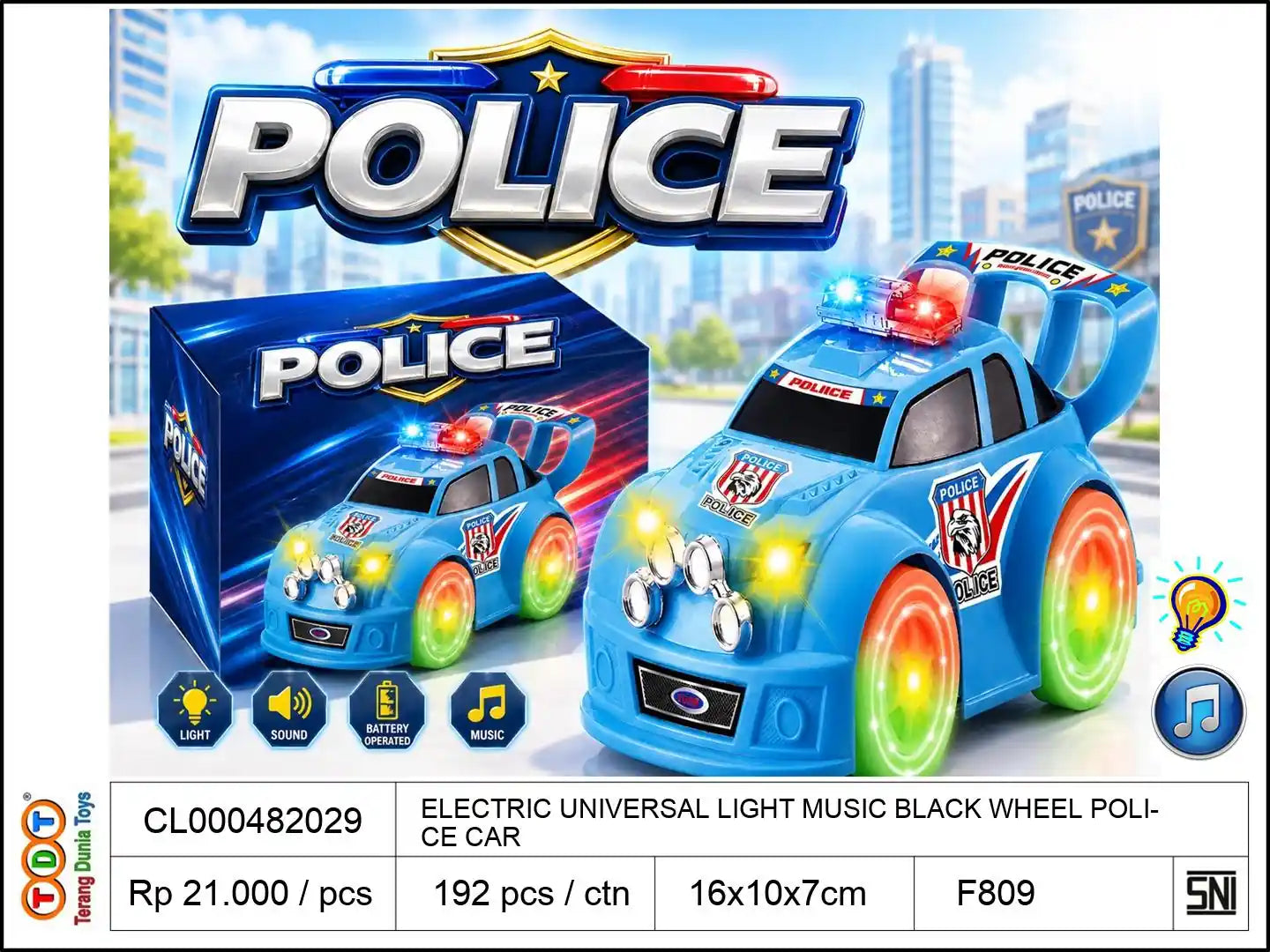 ELECTRIC UNIVERSAL LIGHT MUSIC BLACK WHEEL POLICE CAR