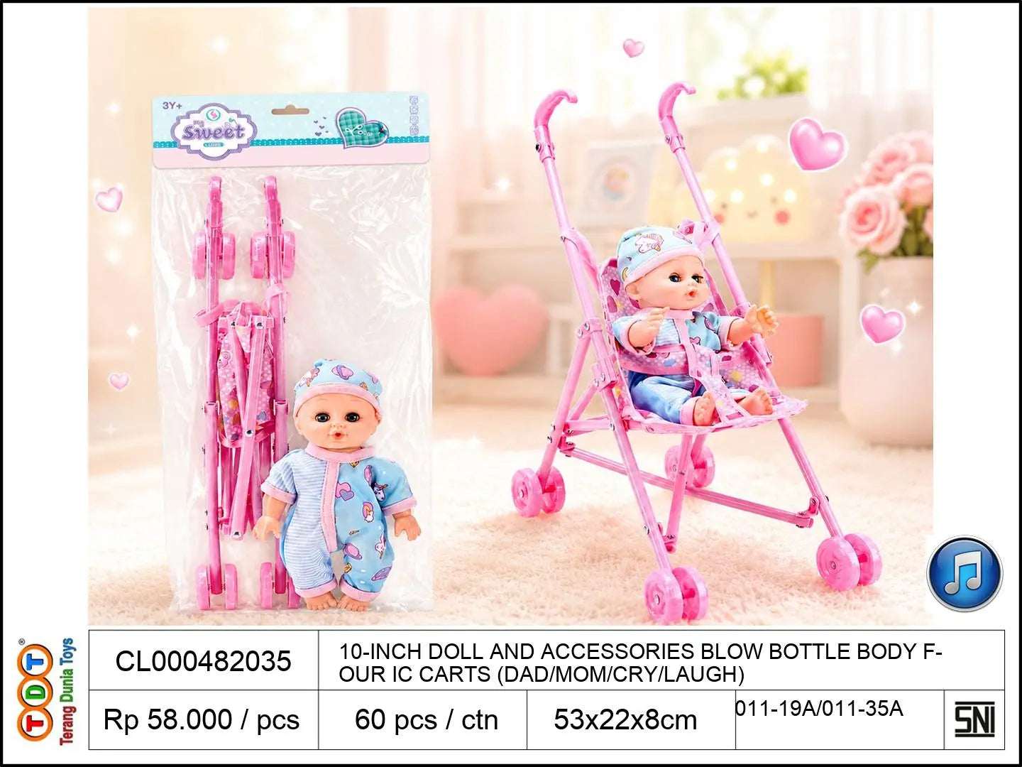10-INCH DOLL AND ACCESSORIES BLOW BOTTLE BODY WITH FOUR IC CARTS (DAD/MOM/CRY/LAUGH)