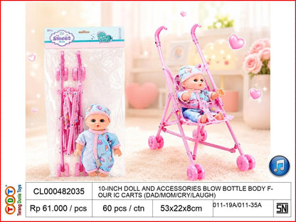 10-INCH DOLL AND ACCESSORIES BLOW BOTTLE BODY WITH FOUR IC CARTS (DAD/MOM/CRY/LAUGH)