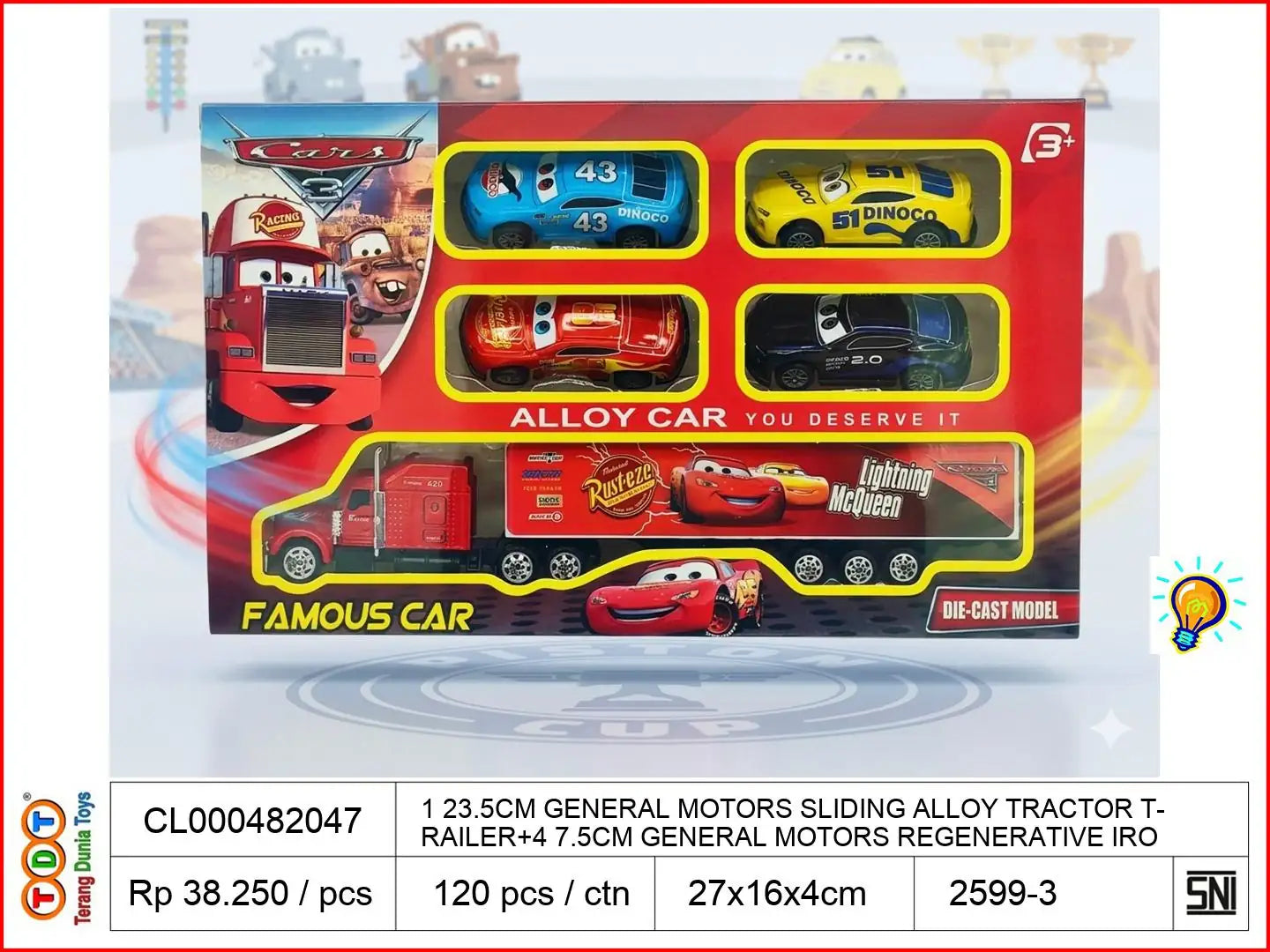 1 23.5CM GENERAL MOTORS SLIDING ALLOY TRACTOR TRAILER+4 7.5CM GENERAL MOTORS REGENERATIVE IRON (LIGHT ALLOY) RACING CARS