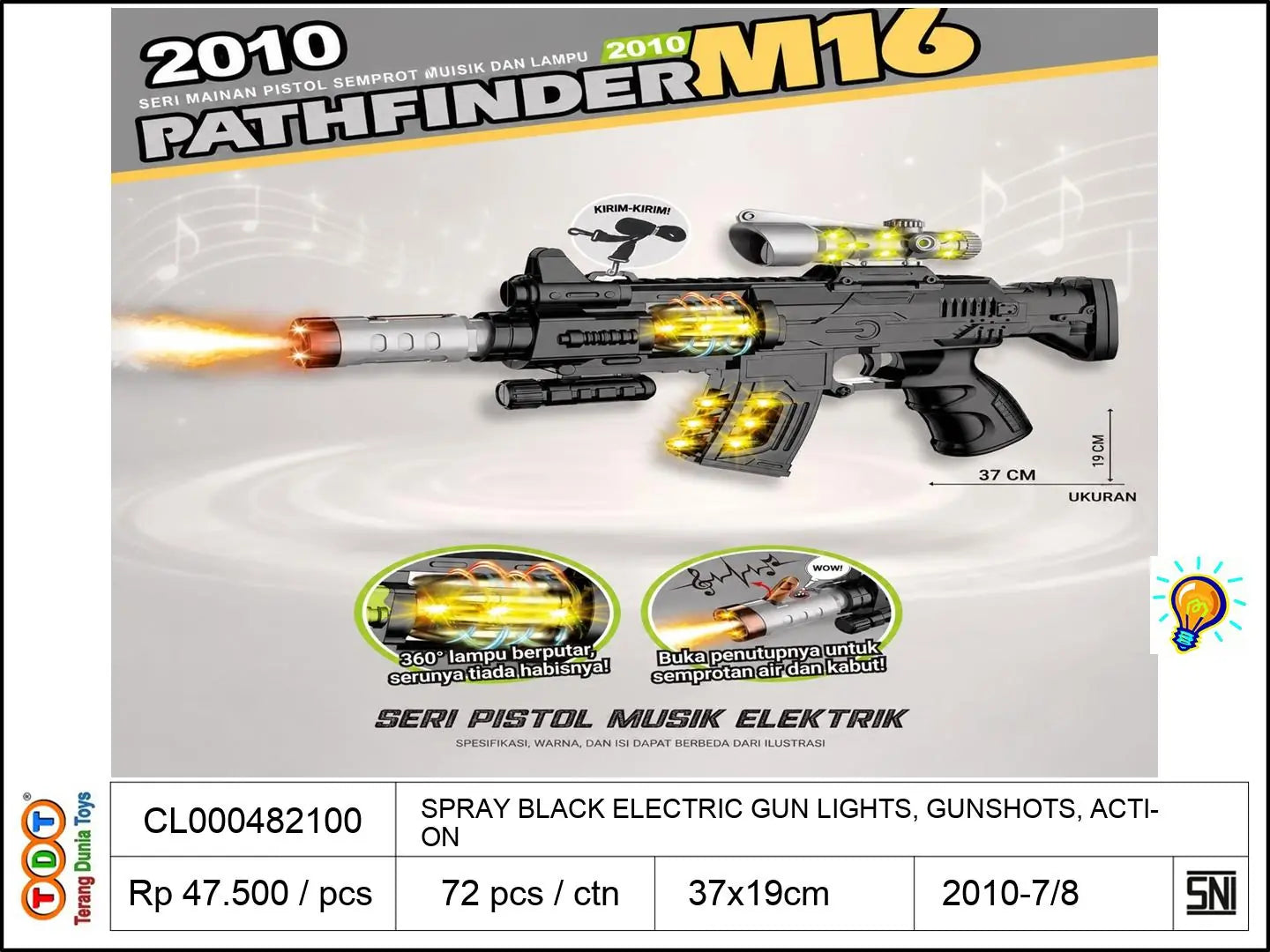 SPRAY BLACK ELECTRIC GUN WITH LIGHTS, GUNSHOTS, ACTION