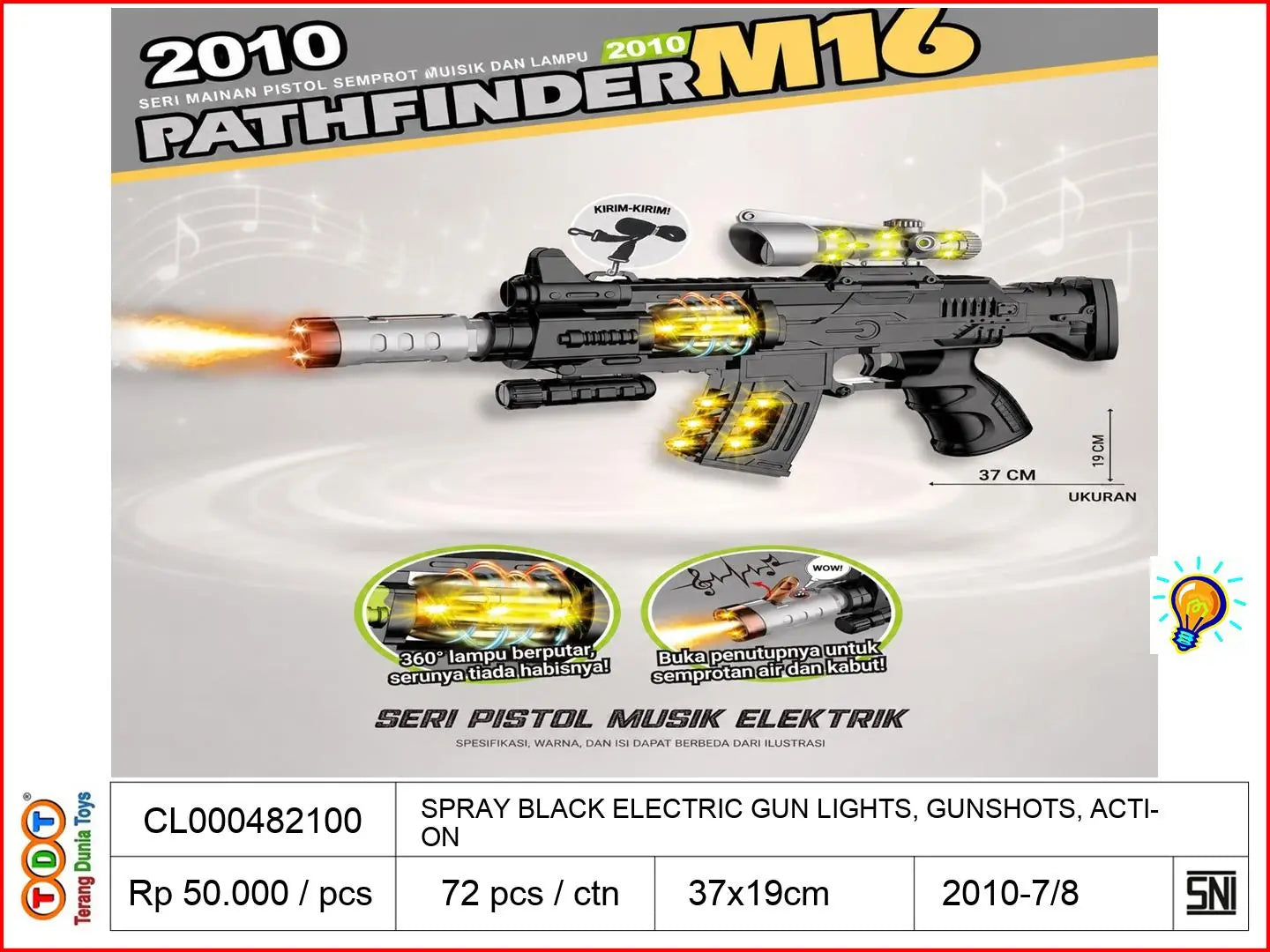 SPRAY BLACK ELECTRIC GUN WITH LIGHTS, GUNSHOTS, ACTION