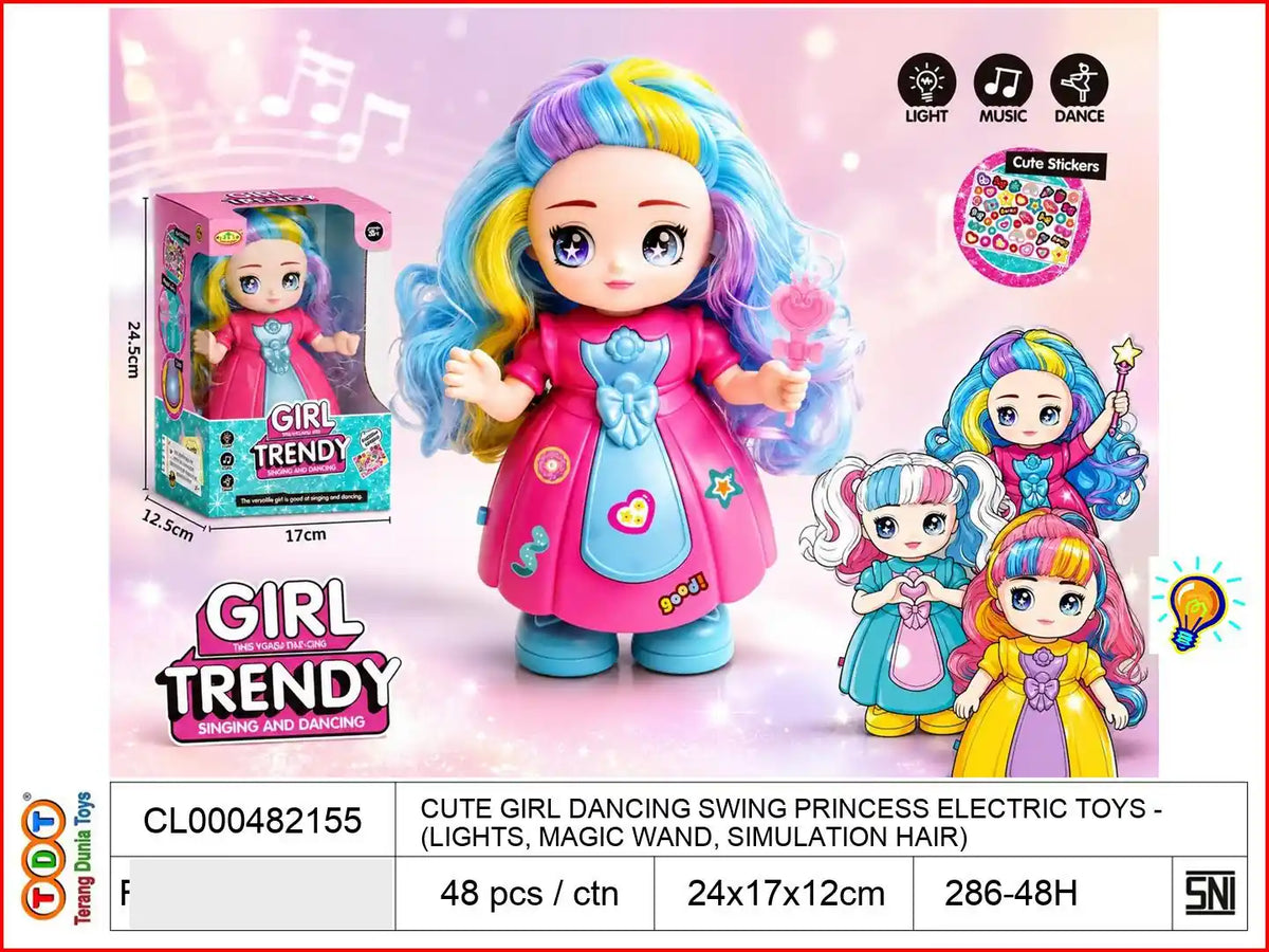 CUTE GIRL DANCING SWING PRINCESS ELECTRIC TOYS (LIGHTS, MAGIC WAND, SIMULATION HAIR)

TAGS : DANCING TOY DANCE KARAKTER FIGUR KARTUN SUPERHERO PRINCESS BERJALAN JALAN BERGERAK MENARI JOGET LAMPU LED MUSIK SUARA BATERAI BATRE OTOMATIS BO